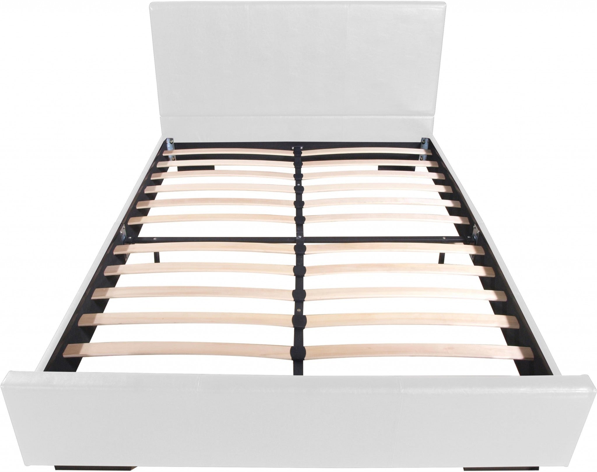 White Solid and Manufactured Wood Queen Upholstered Faux Leather Bed Frame