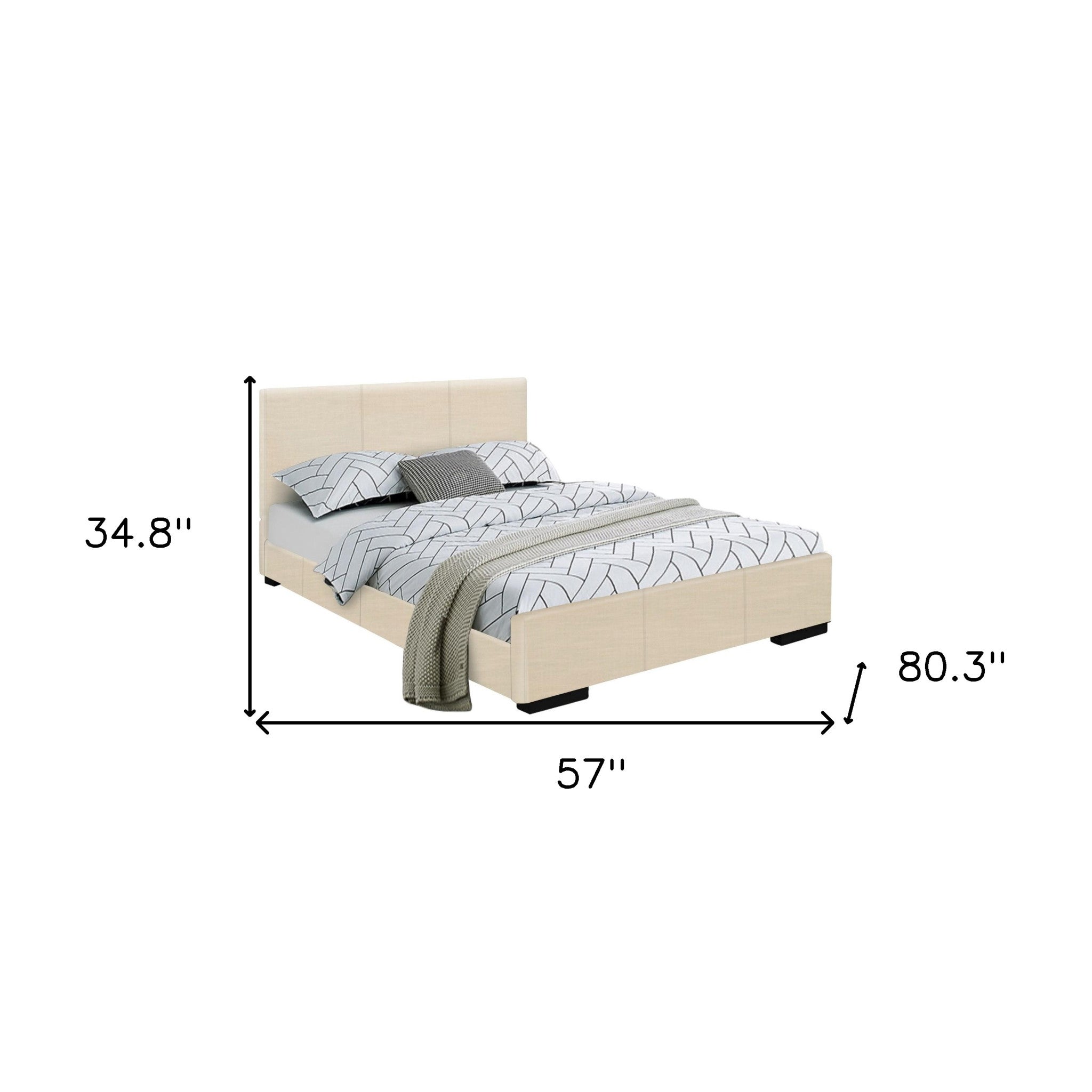 White Solid and Manufactured Wood Queen Upholstered Faux Leather Bed Frame