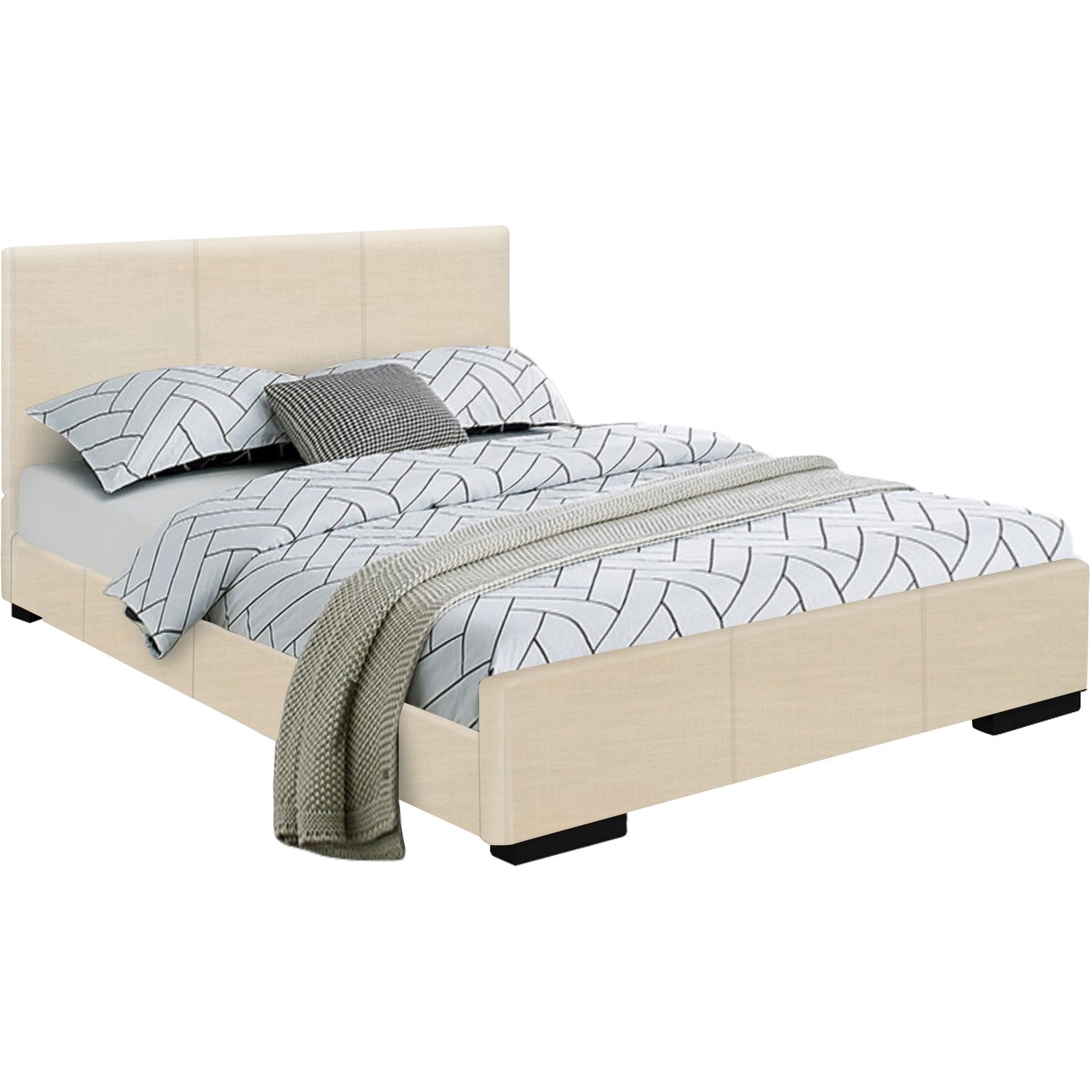 White Solid and Manufactured Wood Queen Upholstered Faux Leather Bed Frame