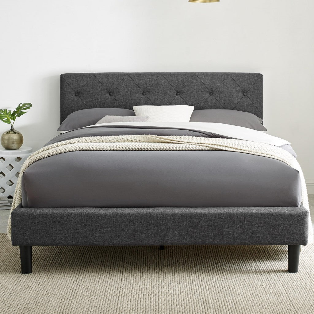 Gray Solid and Manufactured Wood Queen Upholstered Polyester Blend Bed Frame