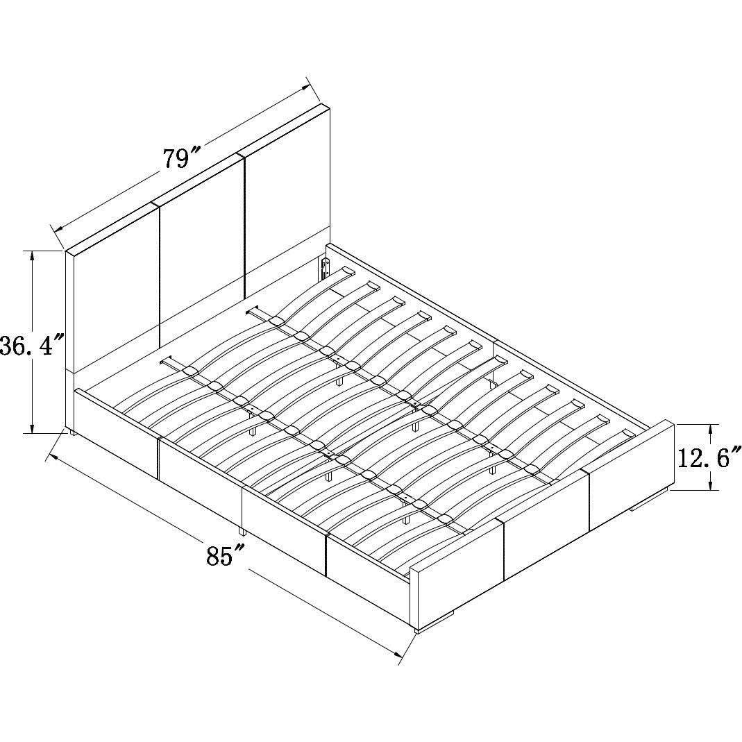 White Solid and Manufactured Wood Queen Upholstered Faux Leather Bed Frame