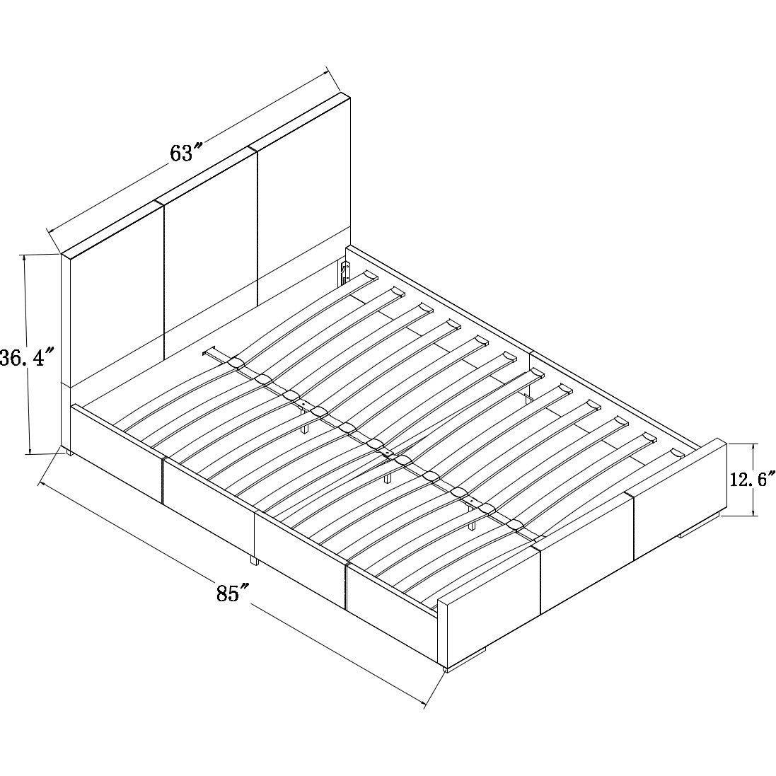 White Solid and Manufactured Wood Queen Upholstered Faux Leather Bed Frame