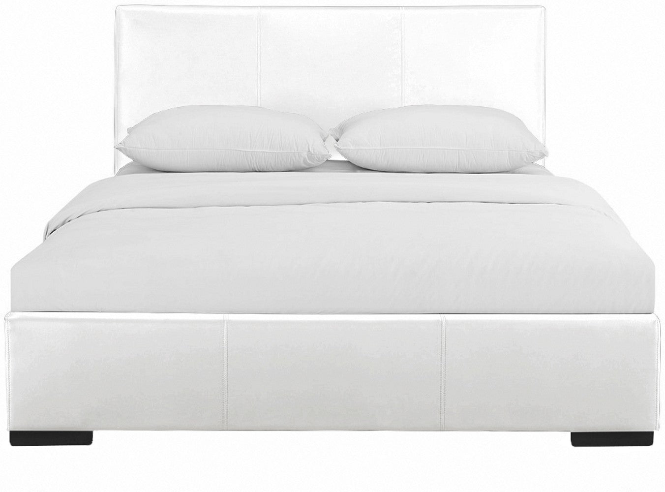 White Solid and Manufactured Wood Queen Upholstered Faux Leather Bed Frame