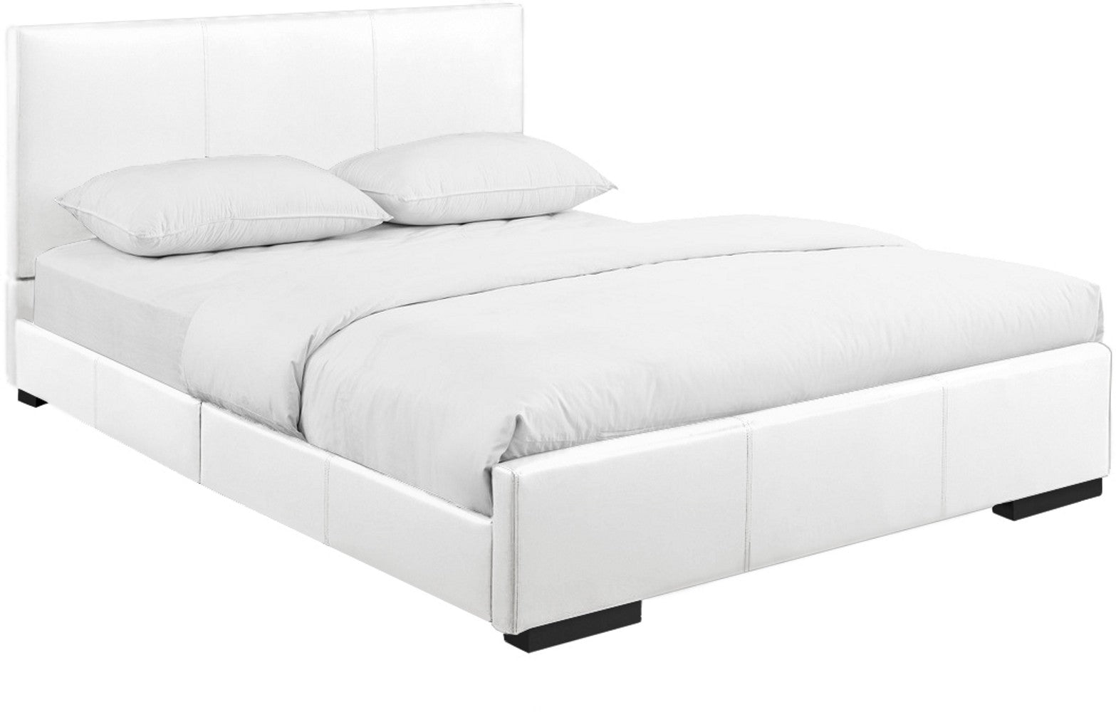 White Solid and Manufactured Wood Queen Upholstered Faux Leather Bed Frame