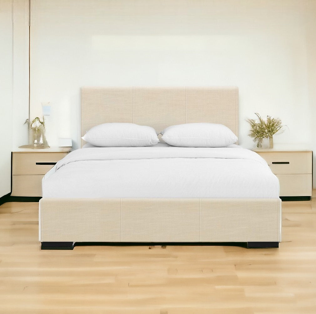 White Solid and Manufactured Wood Queen Upholstered Faux Leather Bed Frame