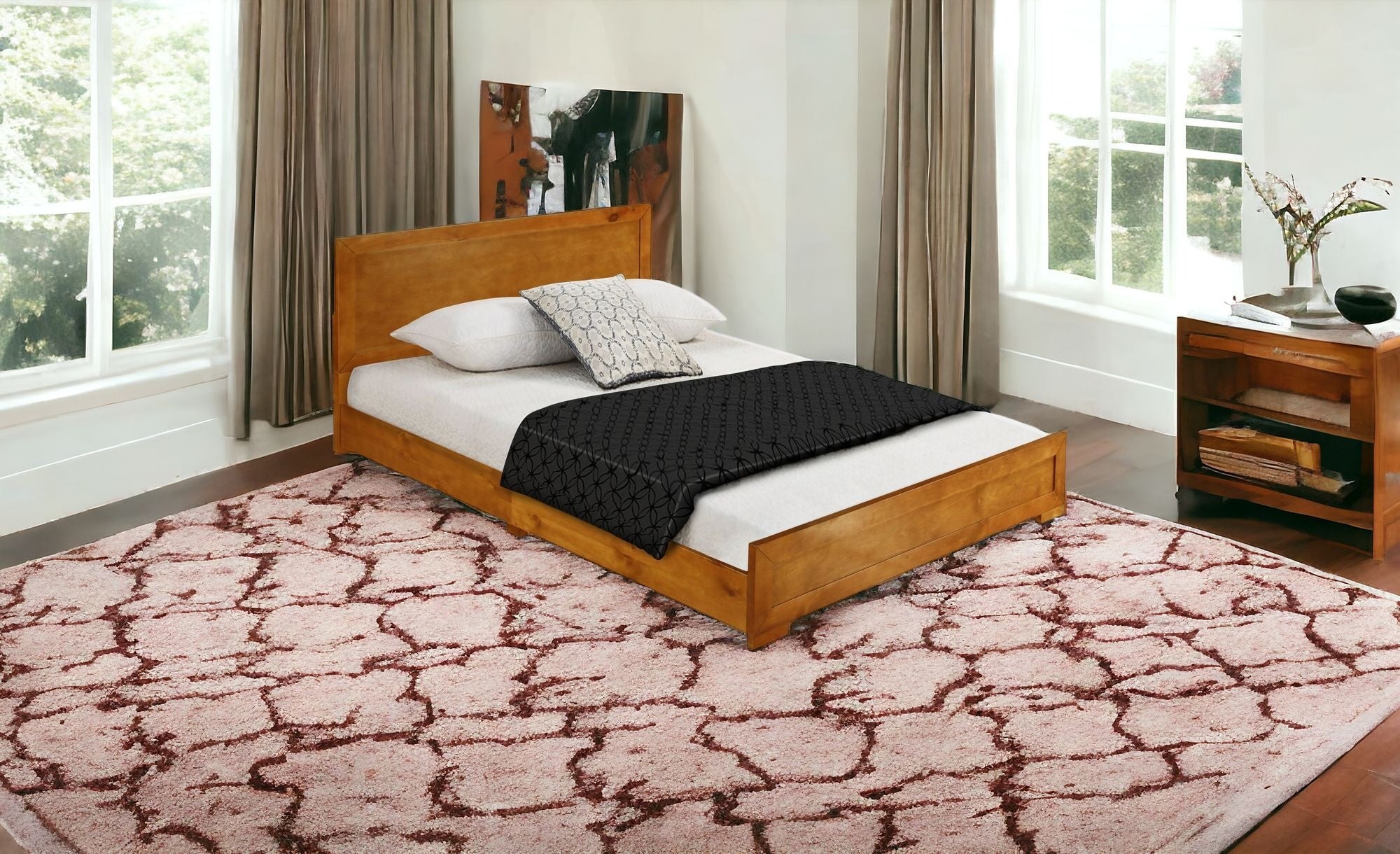 Brown Solid and Manufactured Wood Queen Bed Frame