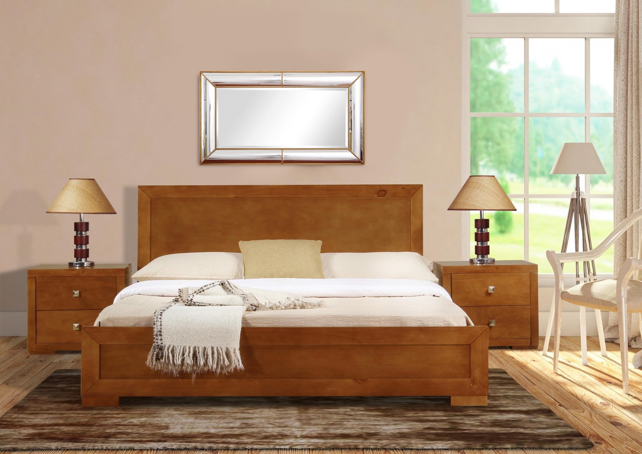 Brown Solid and Manufactured Wood Queen Bed Frame