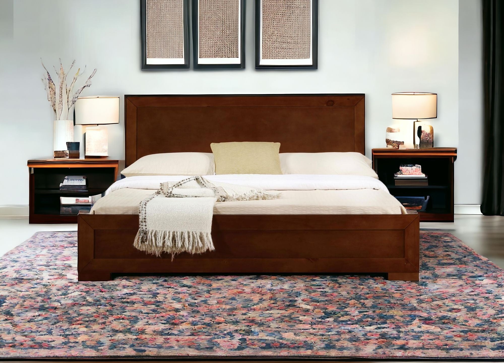 Brown Solid and Manufactured Wood Queen Bed Frame