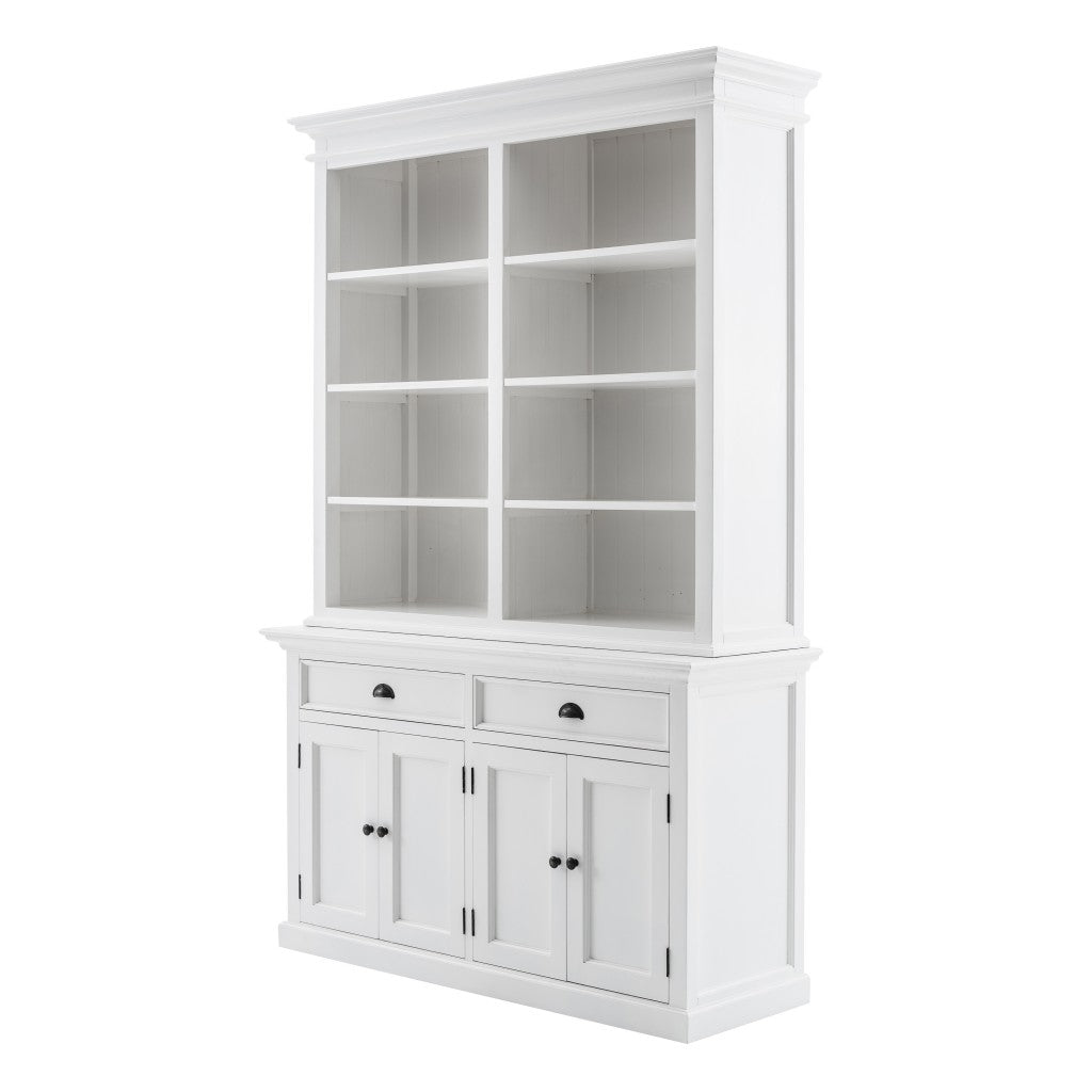 87" White Solid Wood Adjustable Four Tier Bookcase