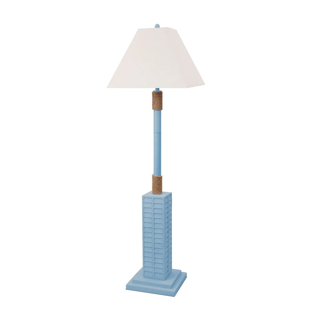 63" Blue Floor Lamp With Tan Linen Shade