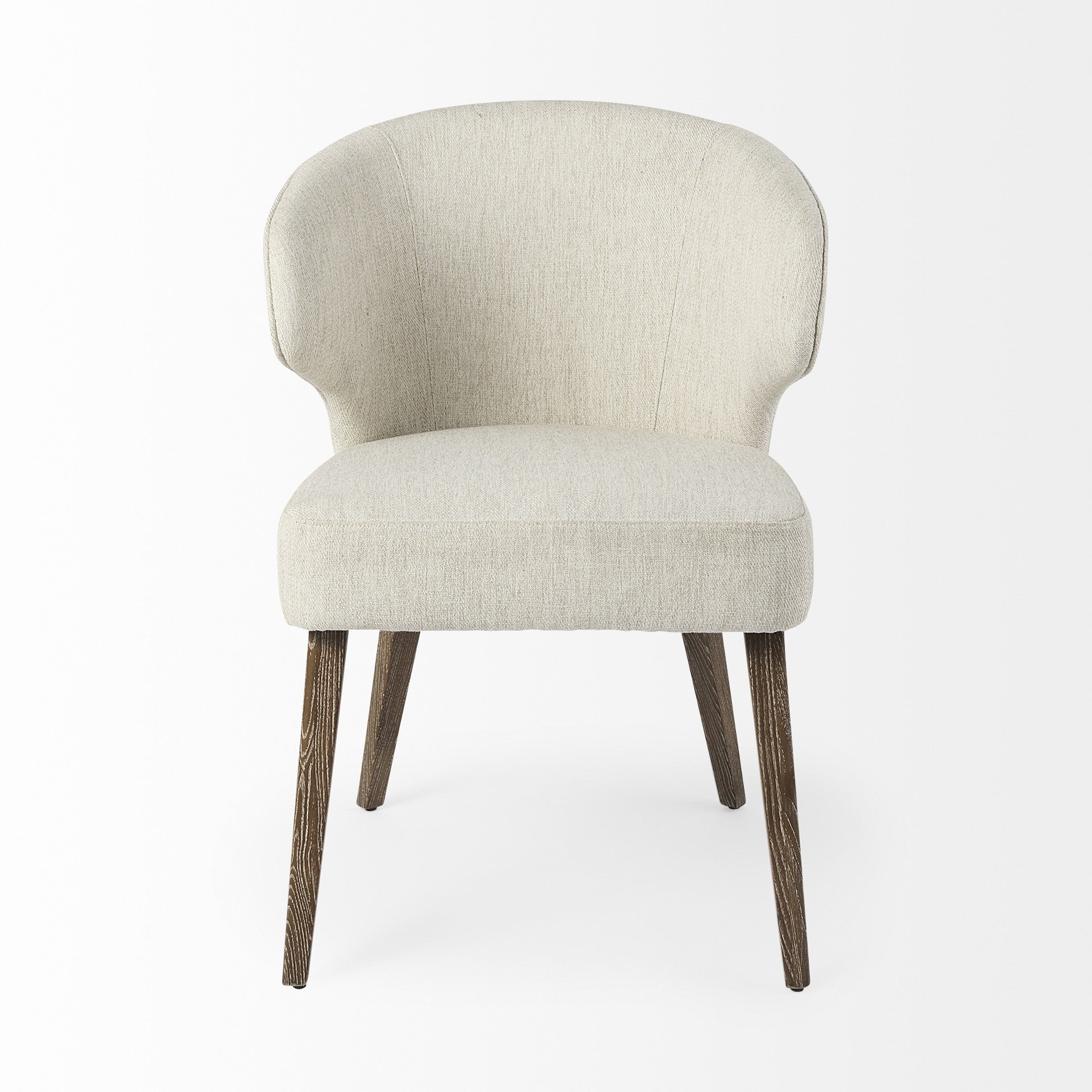 Ivory and Brown Mid Century Wingback Dining Chair