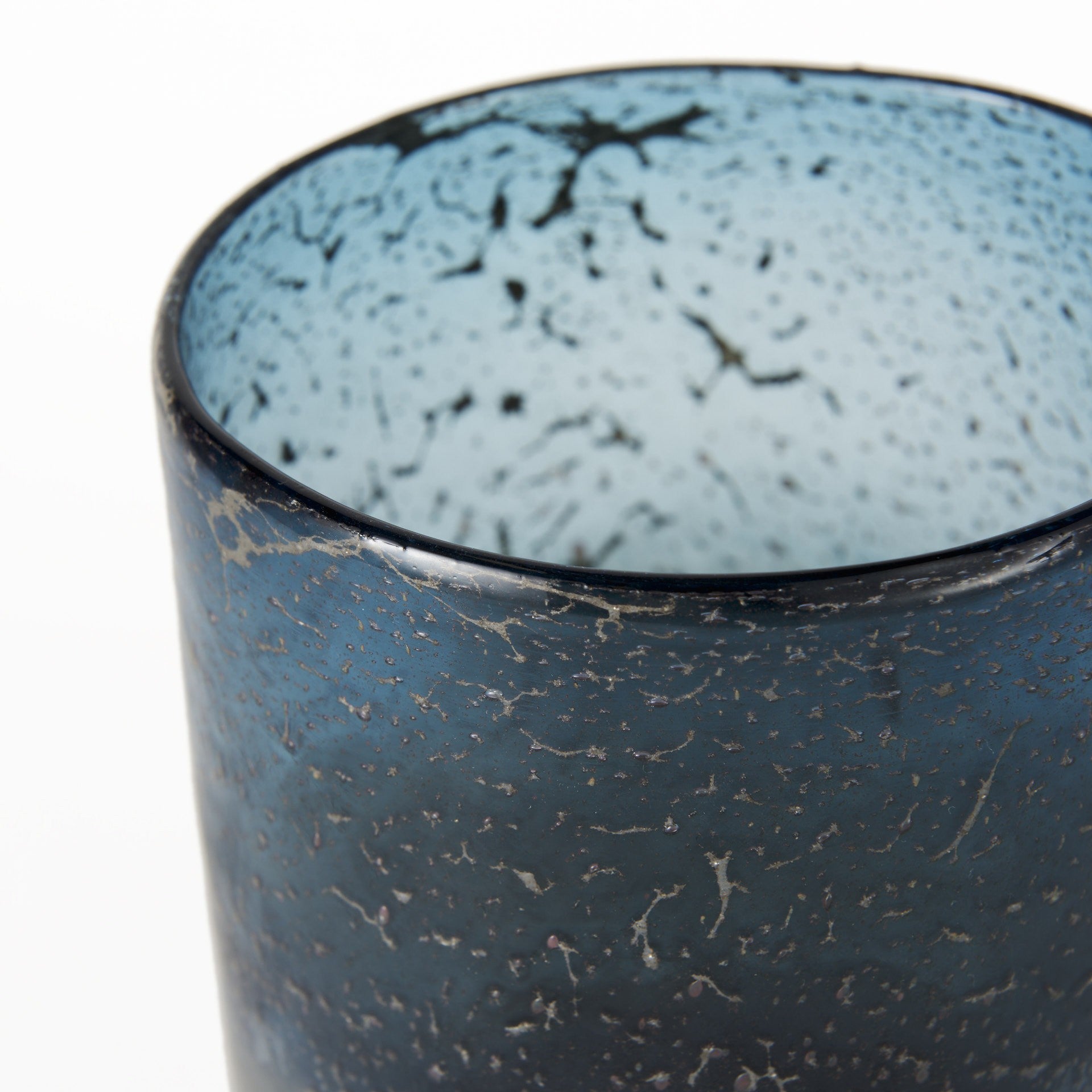8" Artisan Blue and Gold Metallic Flat Bottom Vase