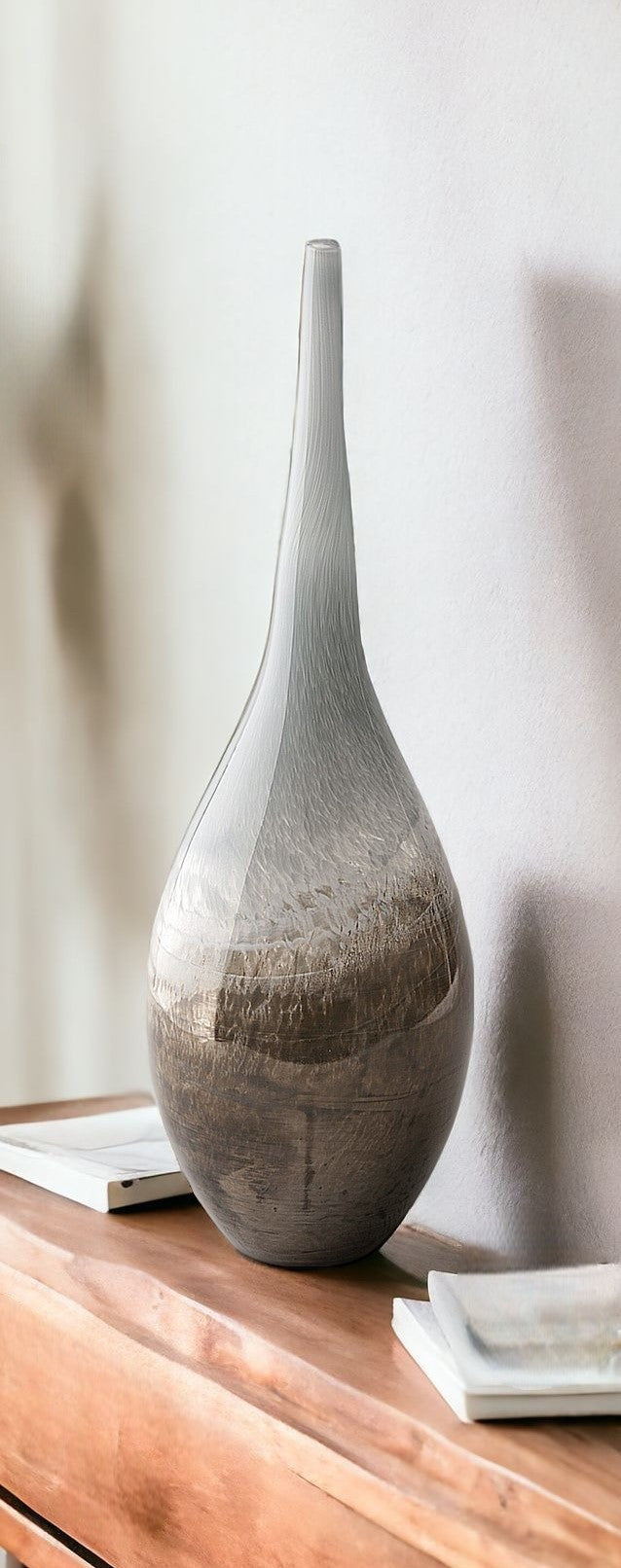 21" Heavenly Taupe and Gray Handblown Spunglass Vase