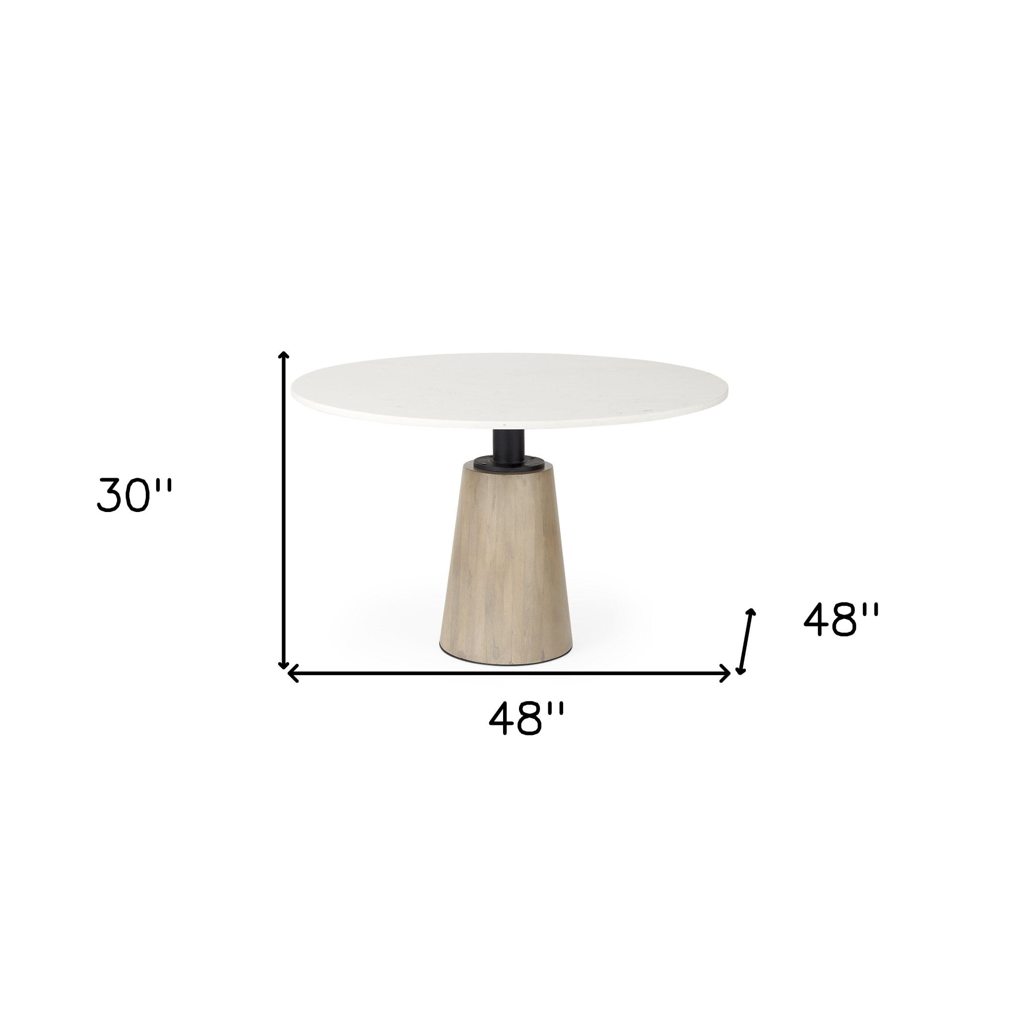 48" White And Natural Rounded Marble Pedestal Base Dining Table