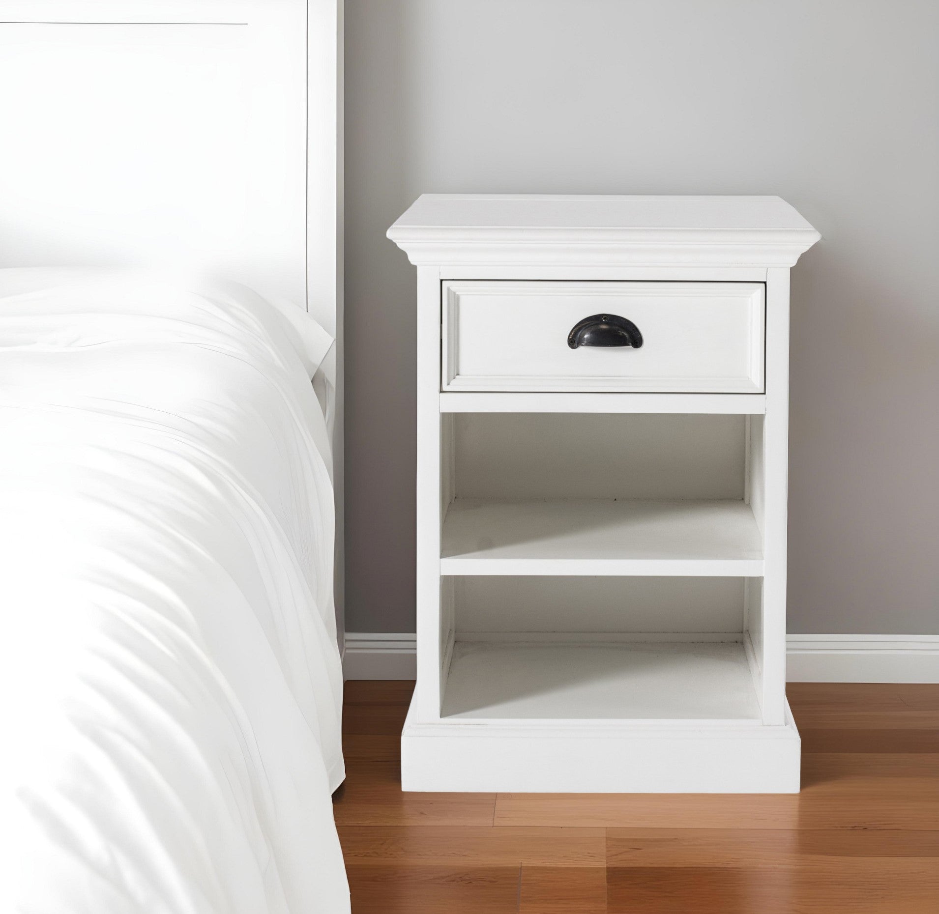 24" Distressed White One Drawer Solid Wood Nightstand