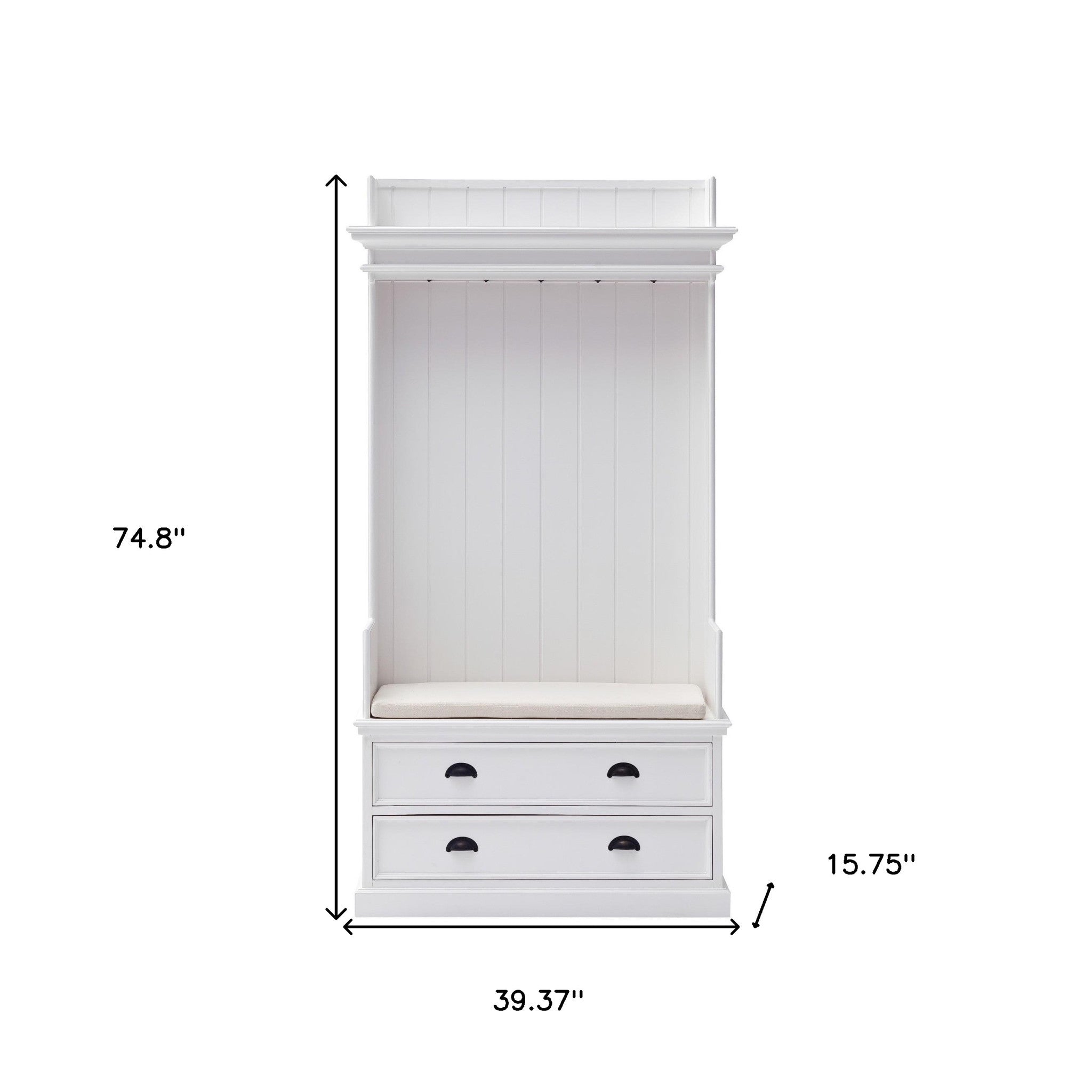 Classic White Entryway Coat Rack and Bench with Drawers