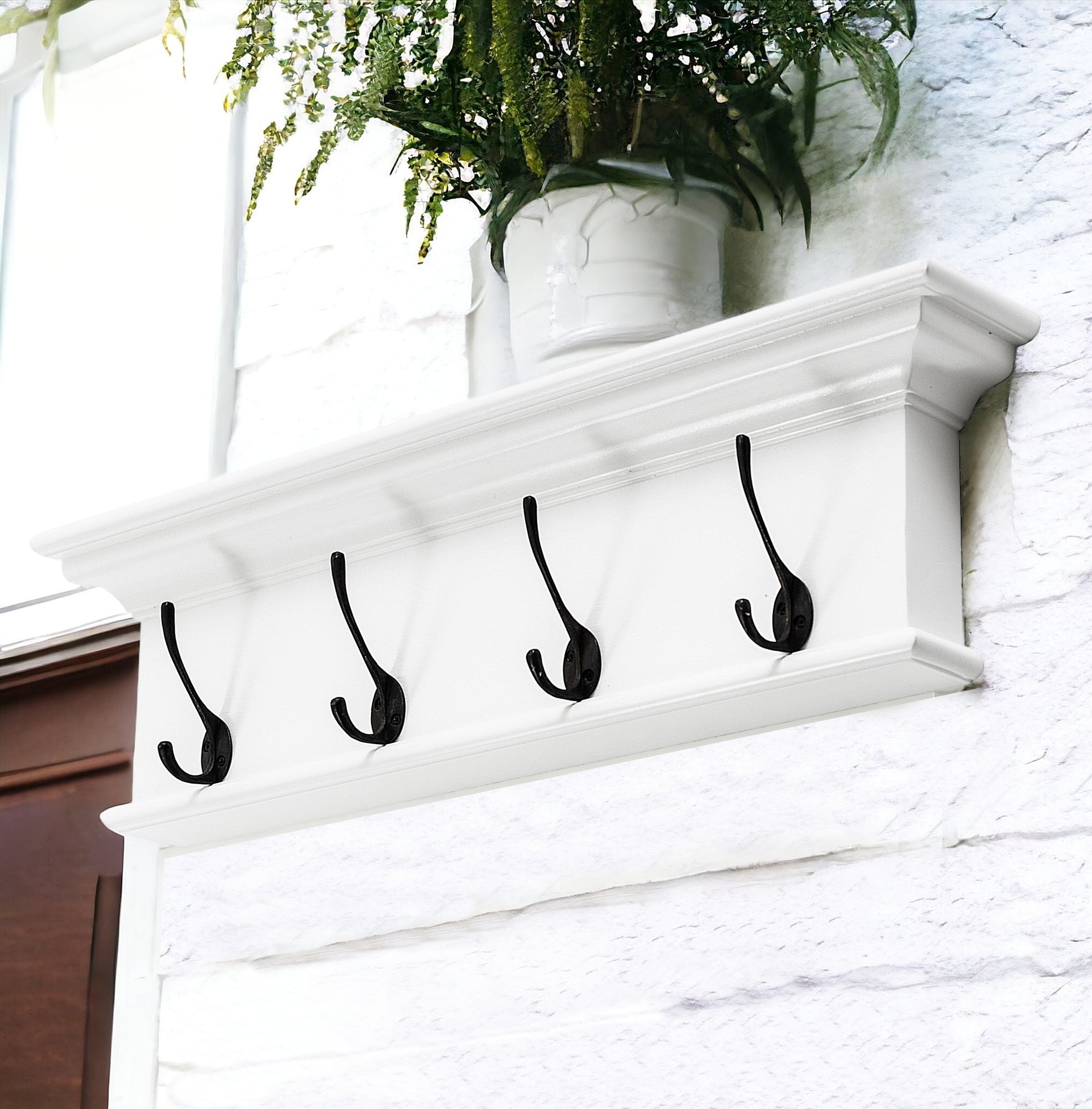 Classic White Four Hook Hanging Coat Rack