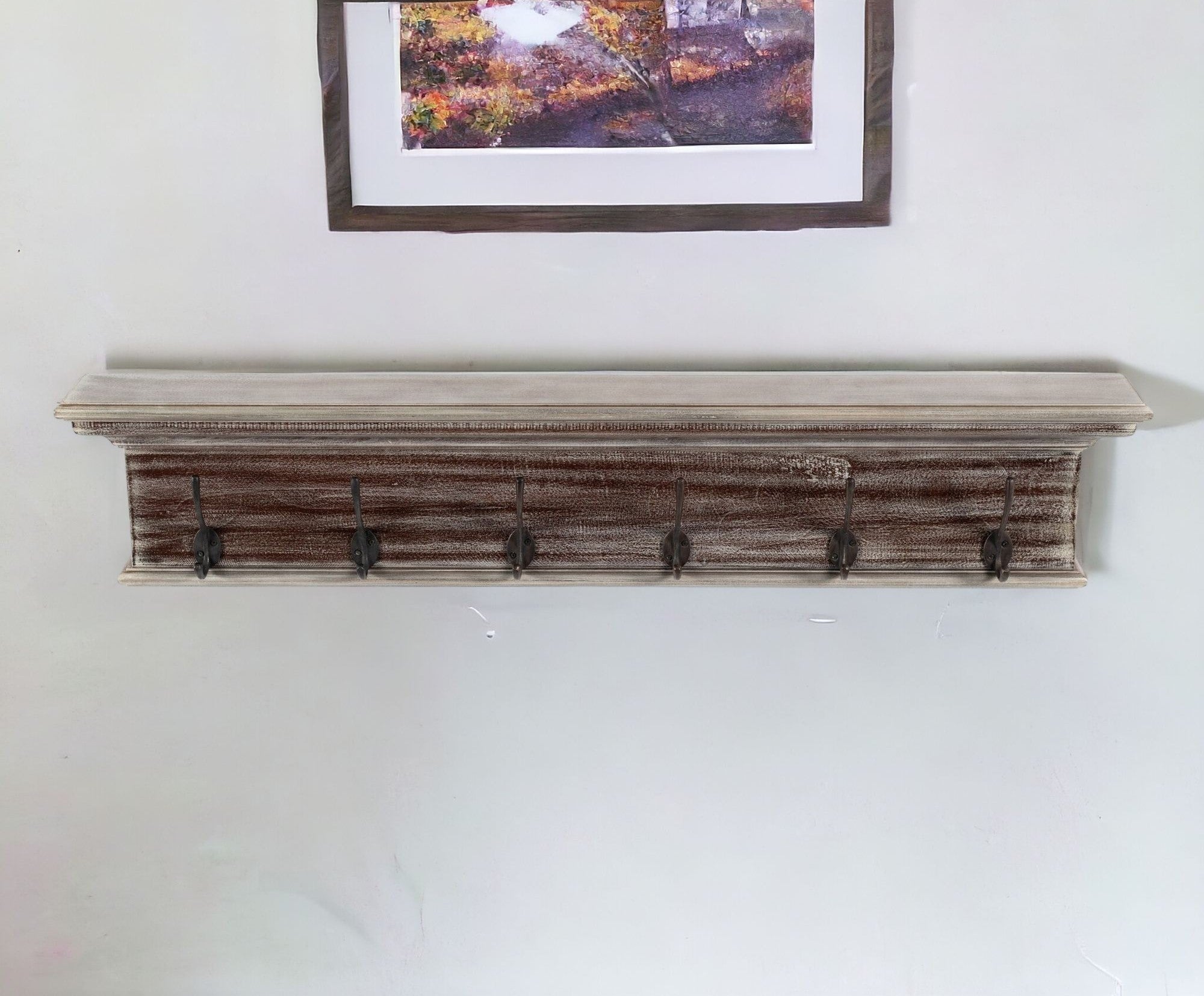 Rustic Natural Wash Wood Six Hook Hanging Coat Rack