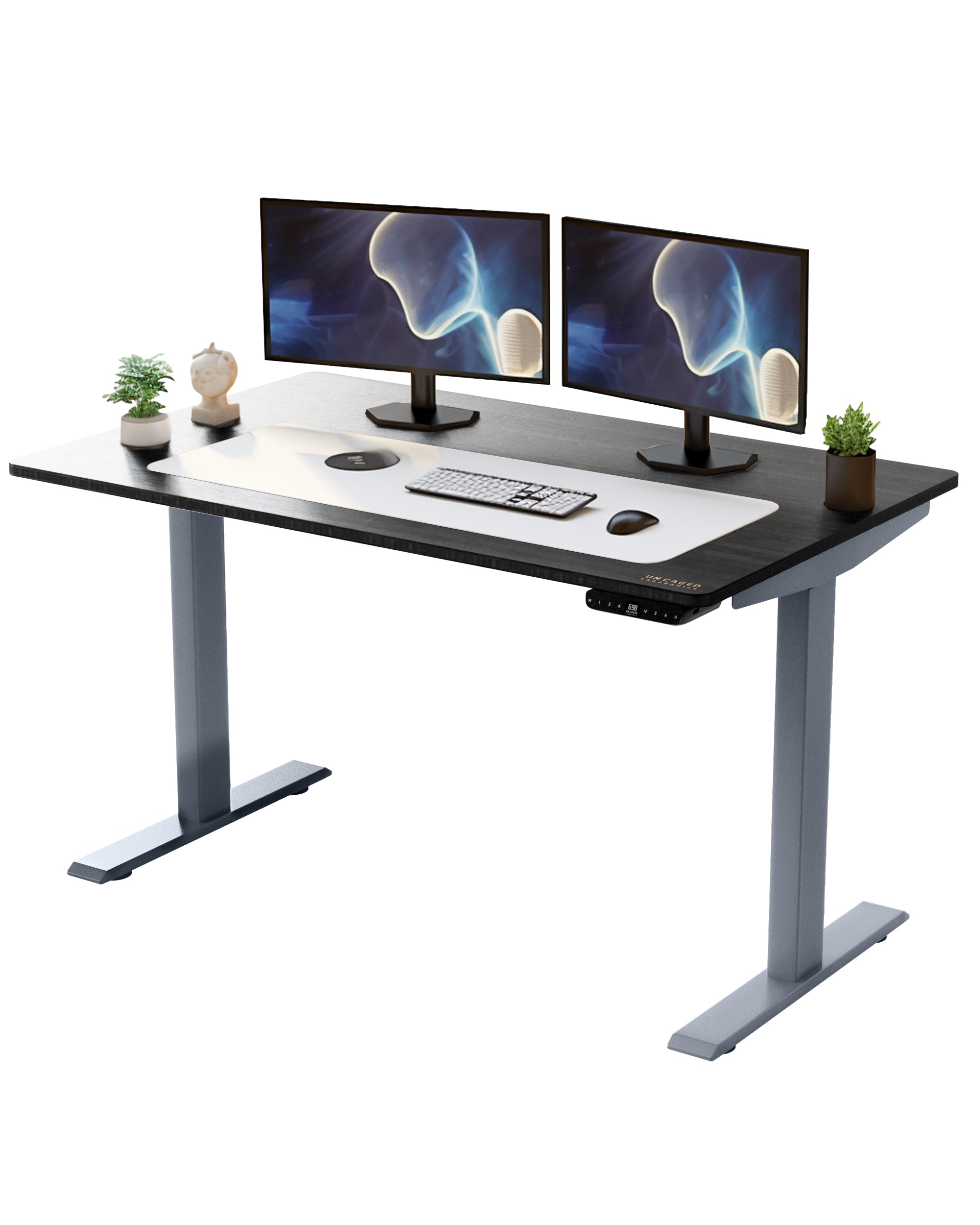 30" Adjustable Black and Gray Stainless Steel Computer Desk