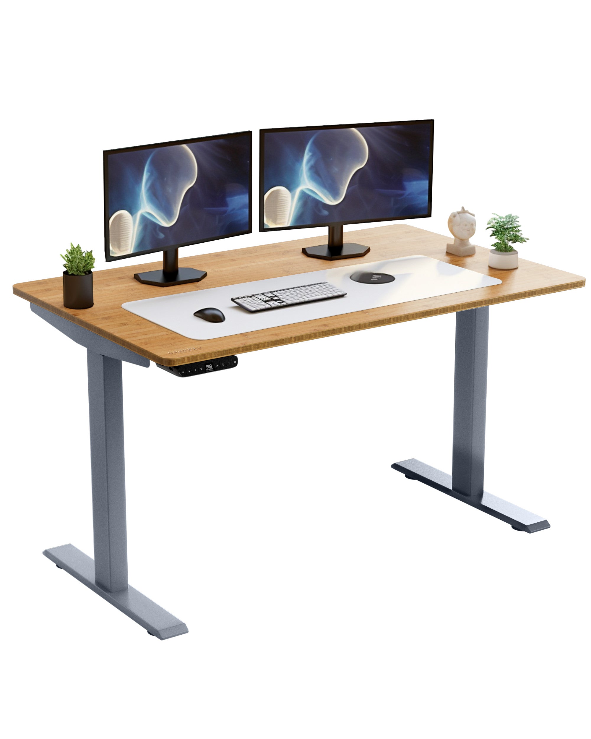 30" Adjustable Brown and Gray Stainless Steel Computer Desk