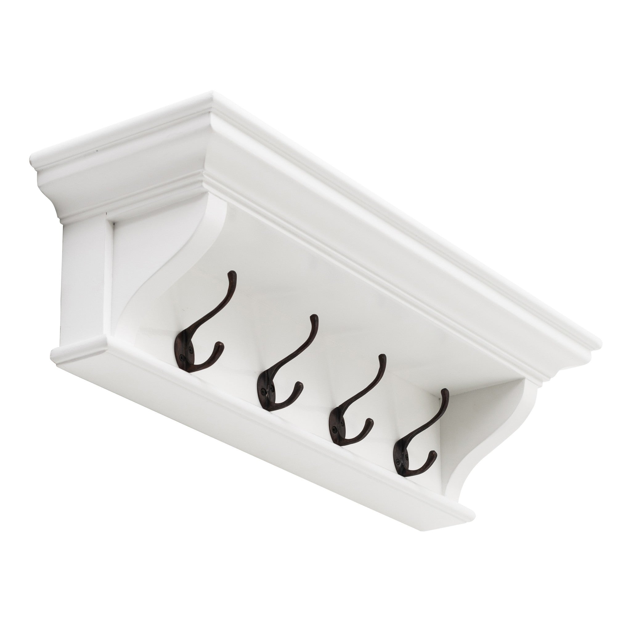 Classic White Wood Wide Four Hook Hanging Coat Rack