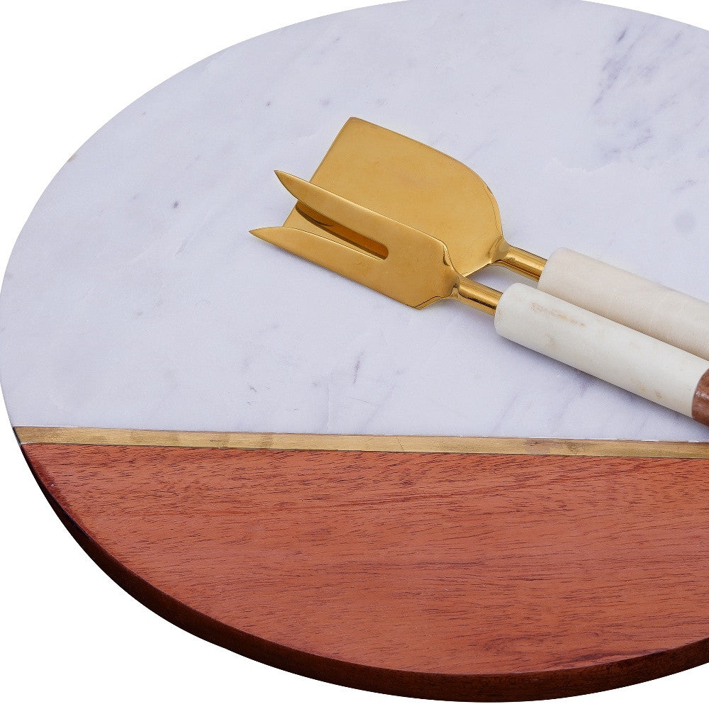 12" Wood and Marble Cheese Board and Knife Set