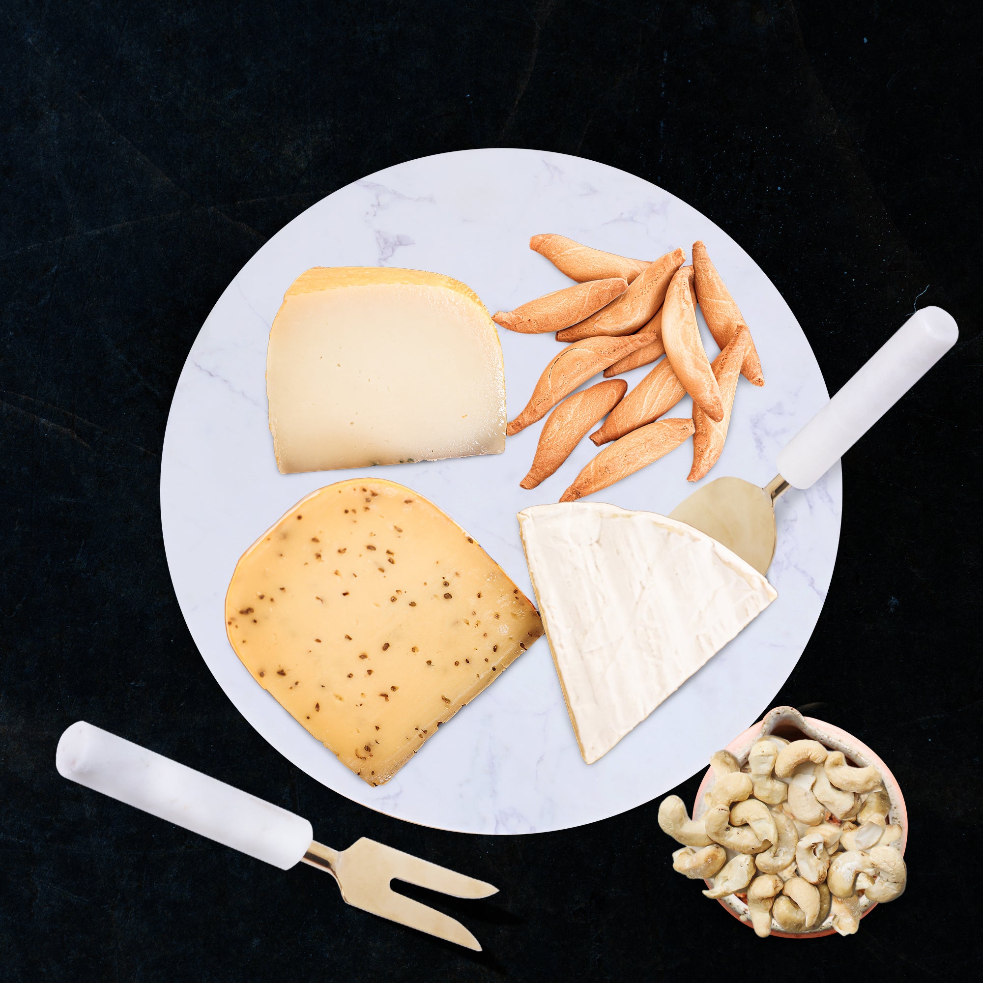 12" Wood and Marble Cheese Board and Knife Set