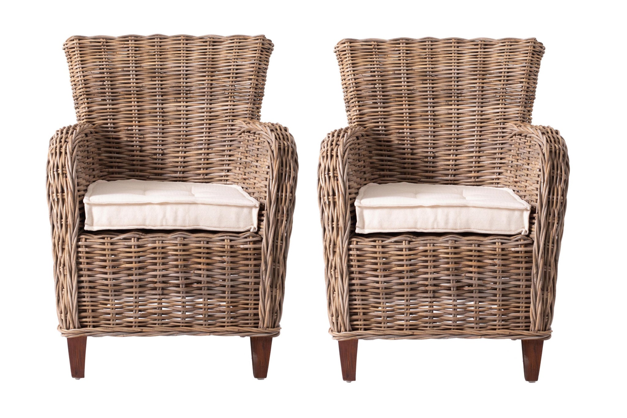 Set Of 2 Natural Brown Cotton Wingback Dining Chairs