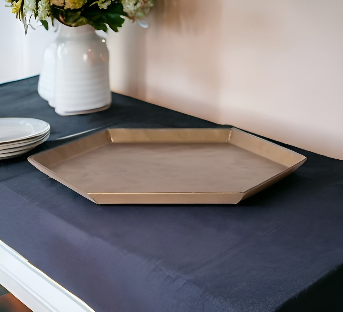 Hammered Metal Hexagonal Serving Tray