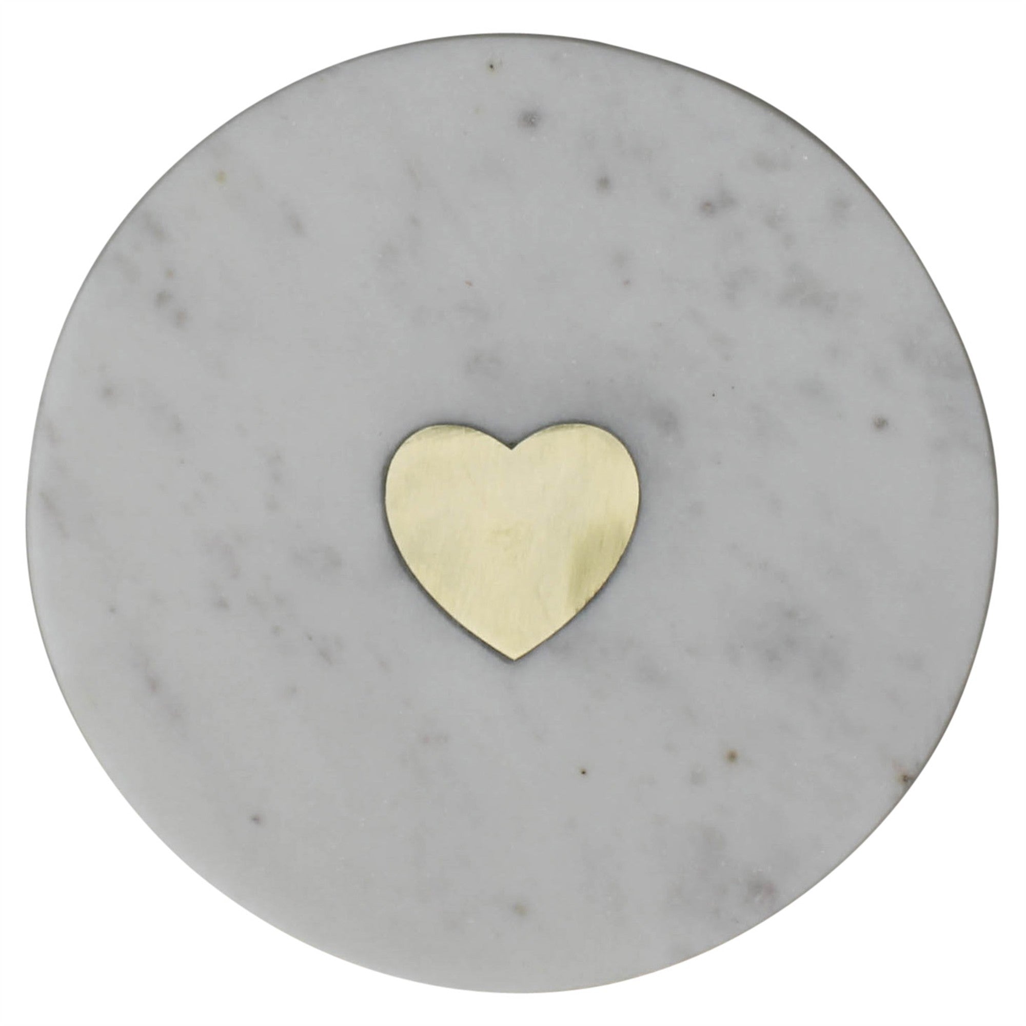 6" White and Gold Heart Inlay Round Marble Serve Board