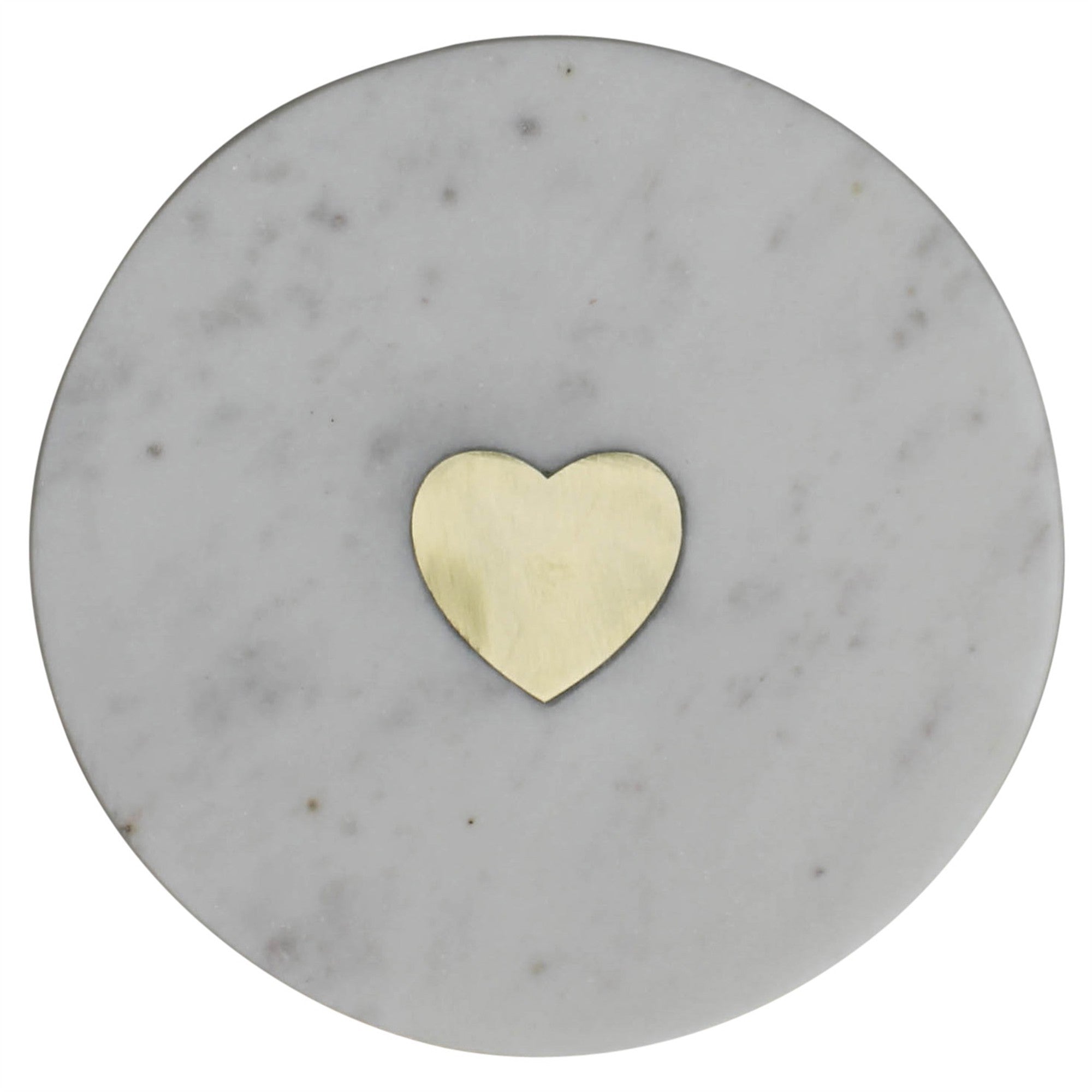 6" White and Gold Heart Inlay Round Marble Serve Board