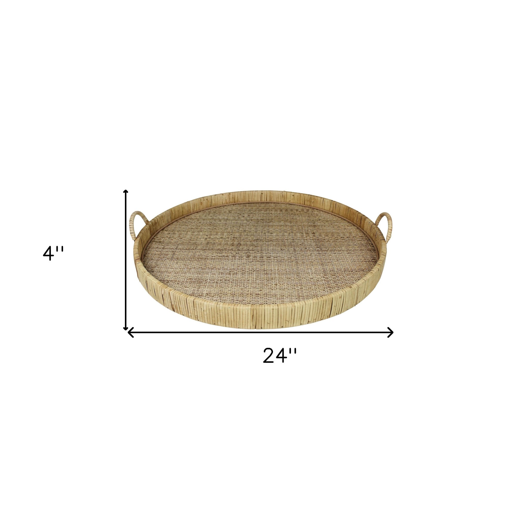 24" Natural Round Earthenware Indoor Outdoor Tray With Handles