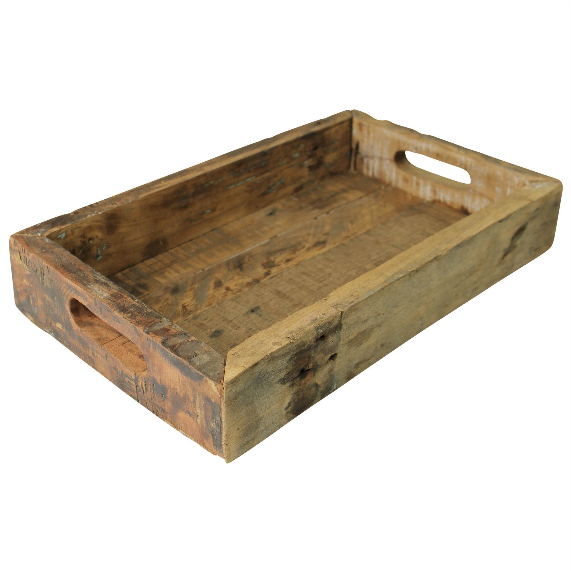 16" Natural Wood Indoor Outdoor Tray With Handles