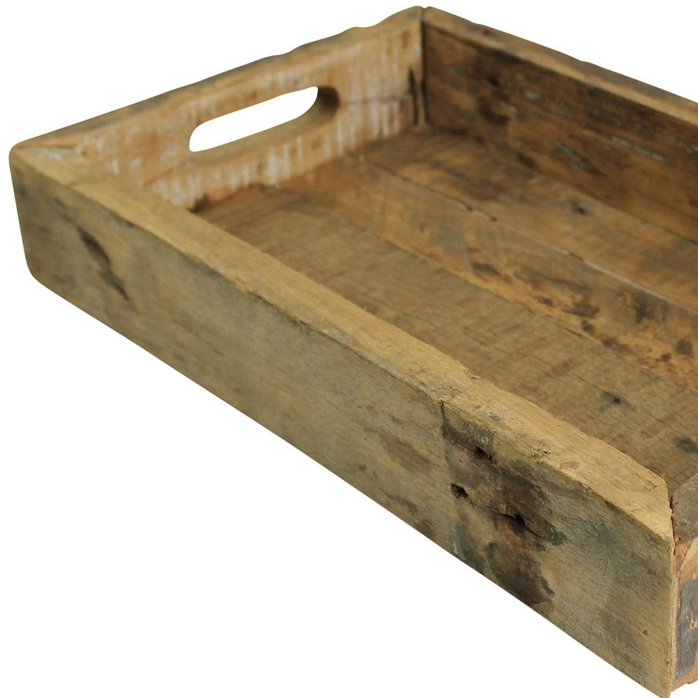 16" Natural Wood Indoor Outdoor Tray With Handles