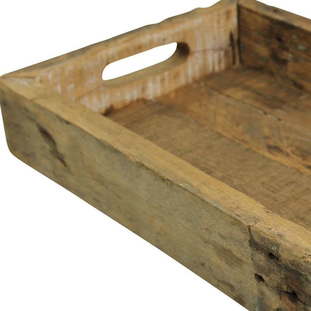 16" Natural Wood Indoor Outdoor Tray With Handles