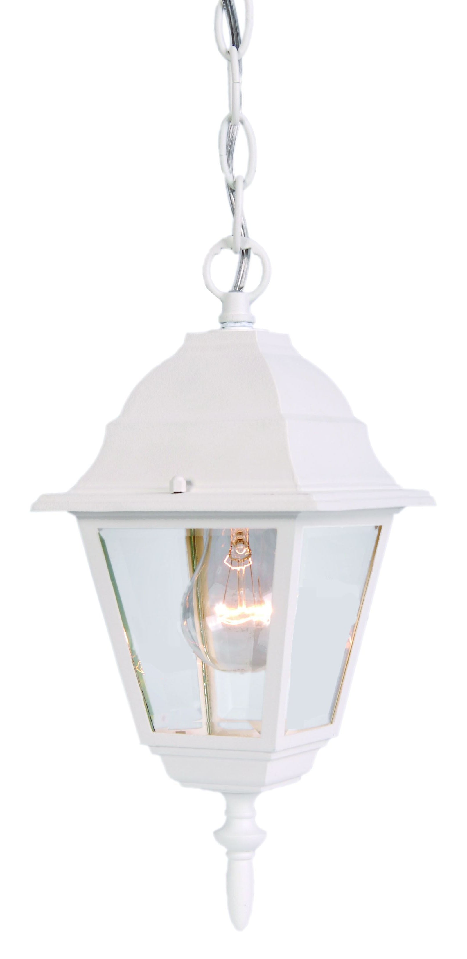 Distressed White Beveled Glass Outdoor Hanging Light