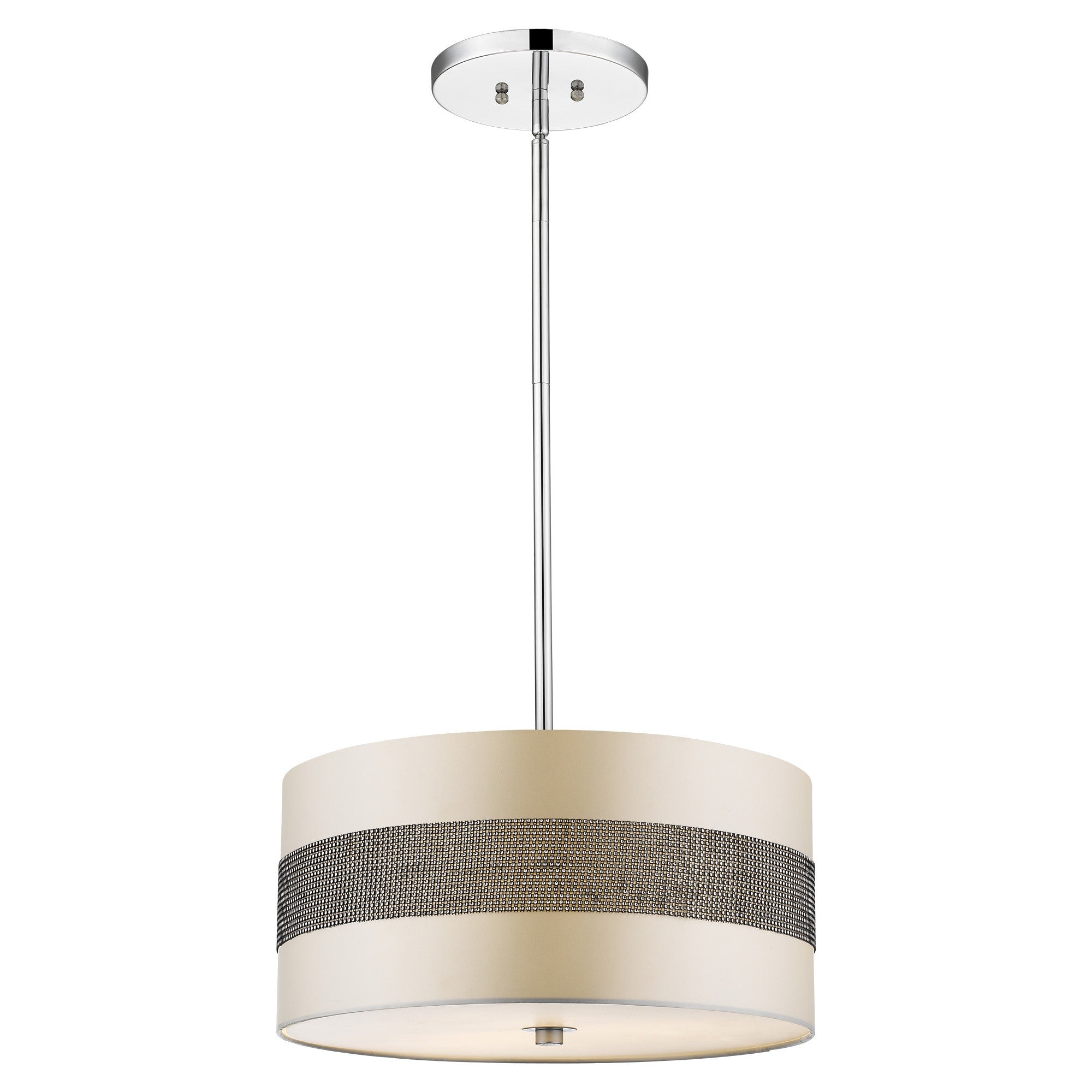 Harmony 3-Light Metallic Silver Pendant With Crystal Studded Platinum Sheen Shade