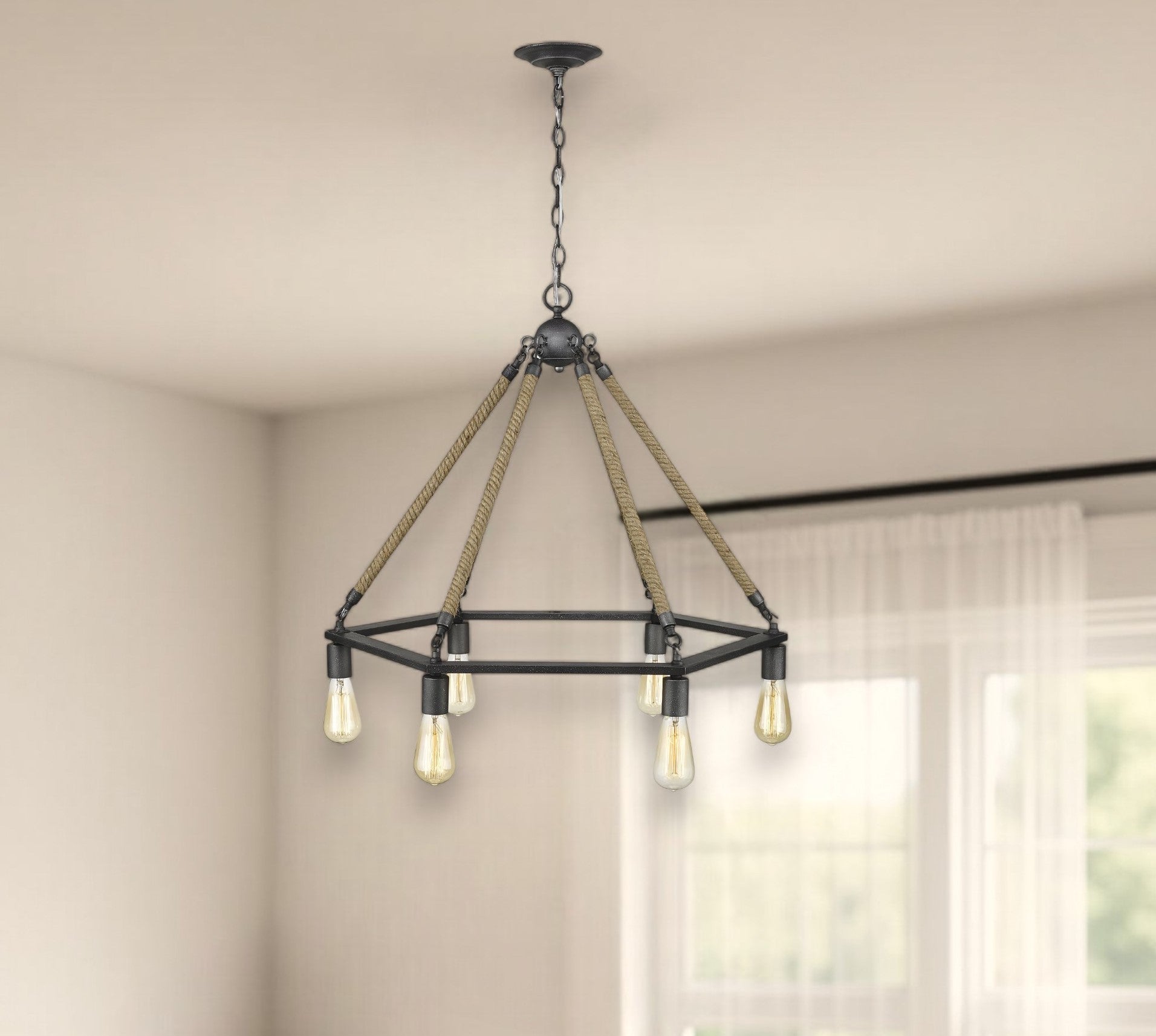 Brown and Black Six Light Metal Dimmable Chandelier