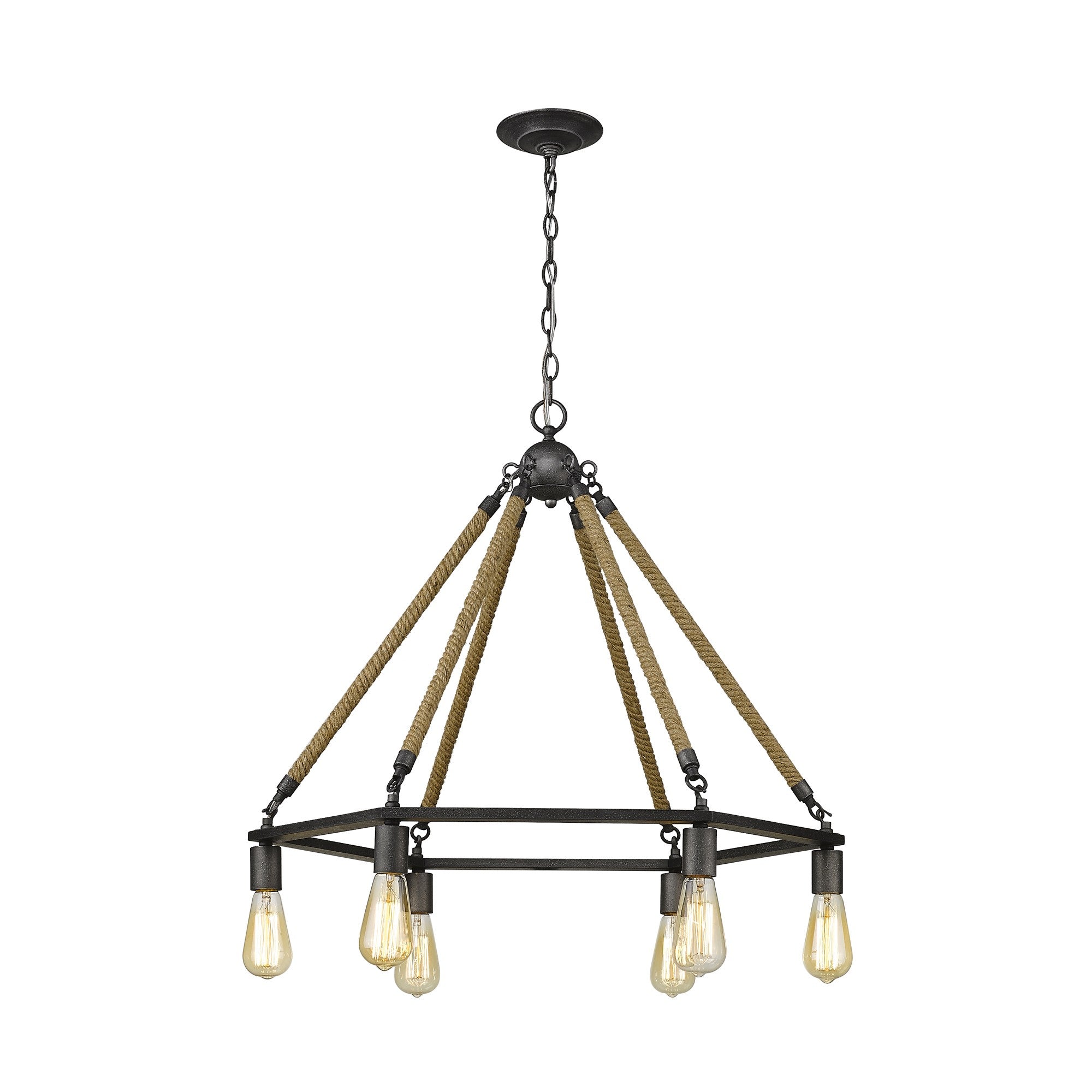 Brown and Black Six Light Metal Dimmable Chandelier