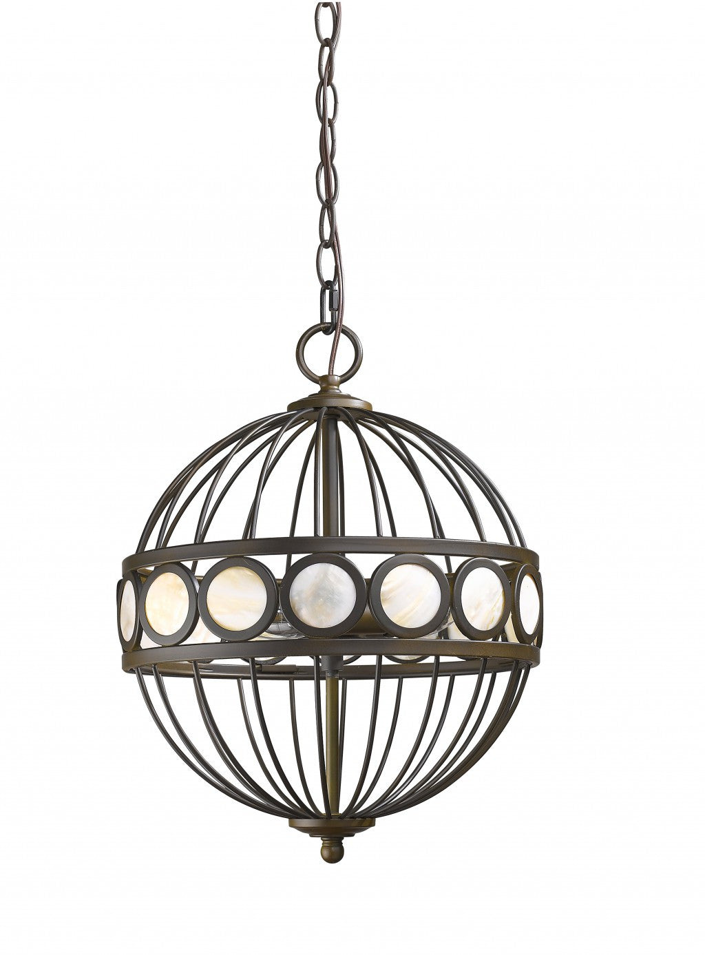 Aria 3-Light Oil-Rubbed Bronze Globe Pendant With Mother Of Pearl Accents