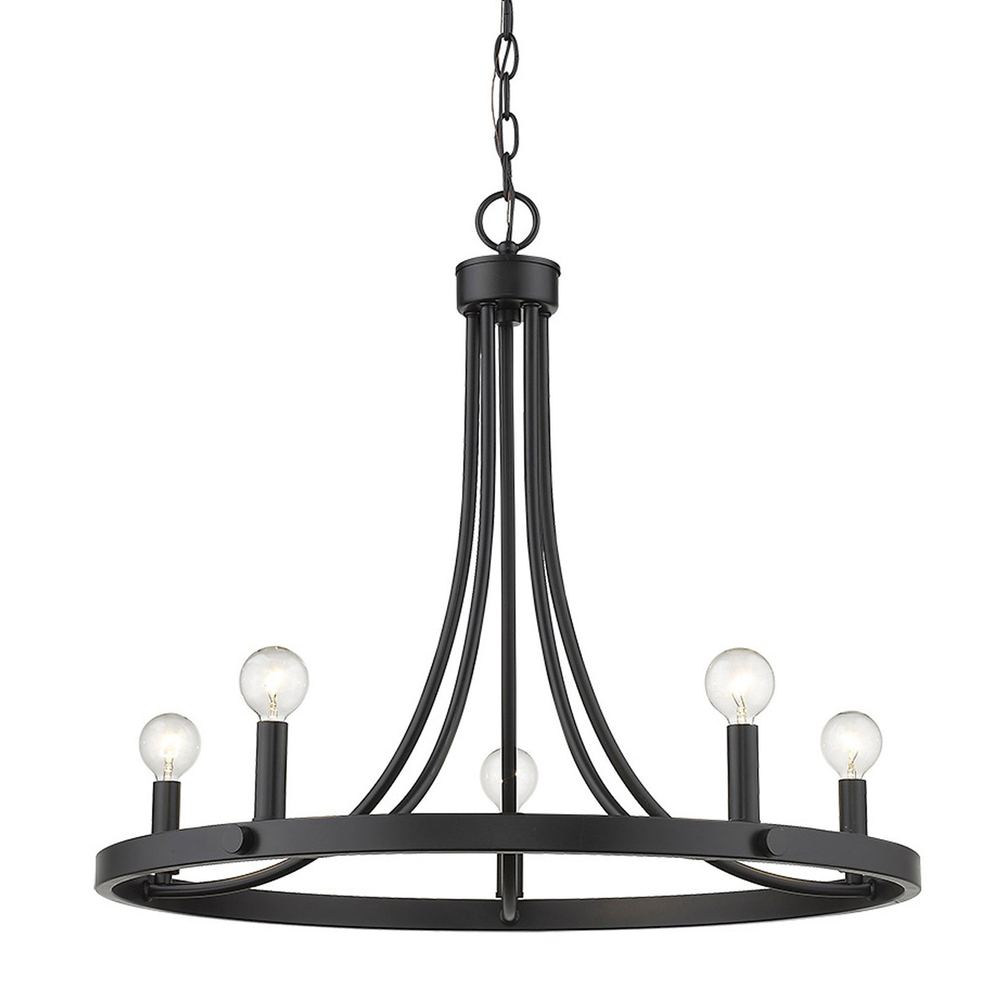 Black Candle Style Five Light Metal Dimmable Chandelier