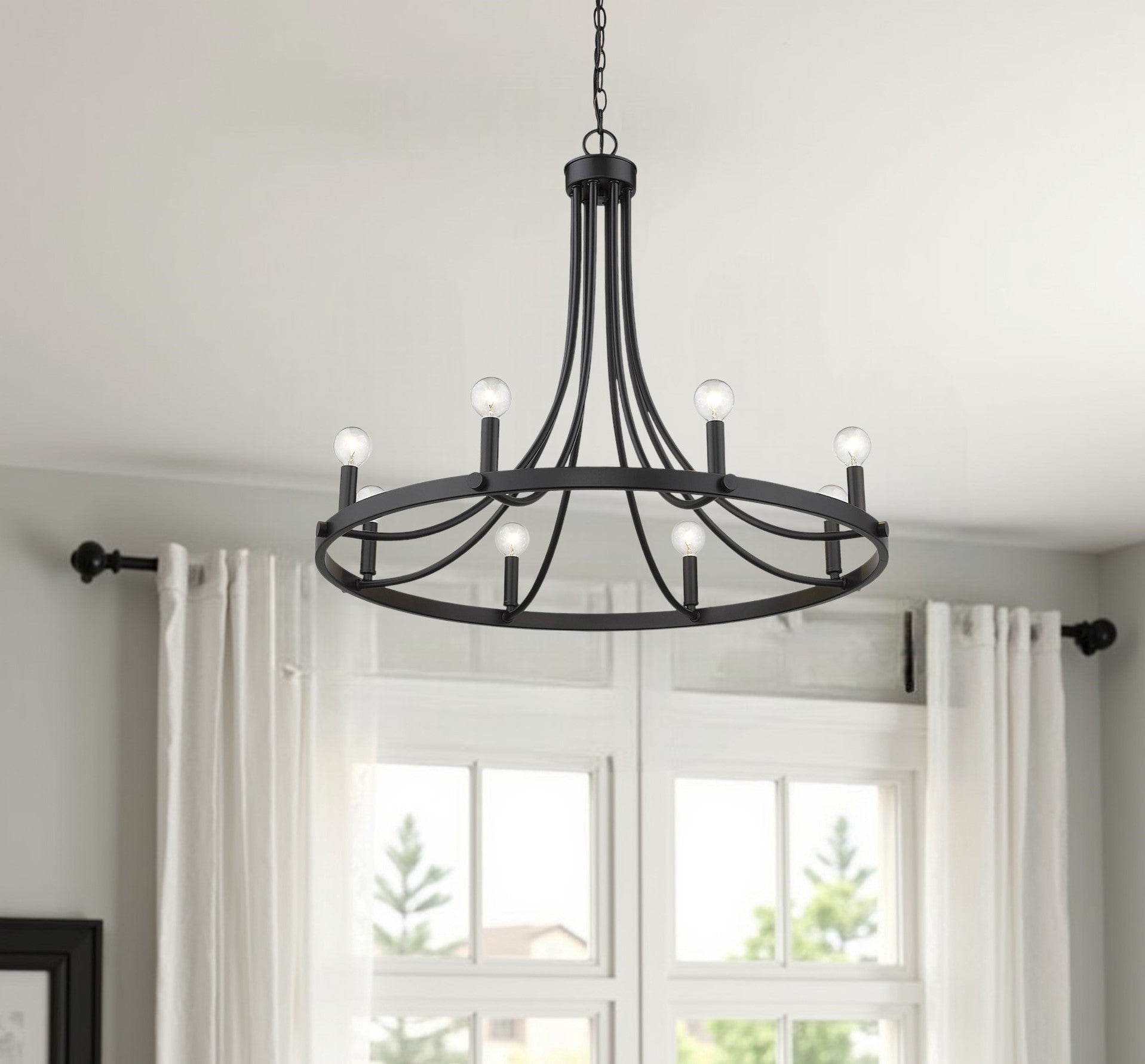 Black Candle Style Eight Light Metal Dimmable Chandelier