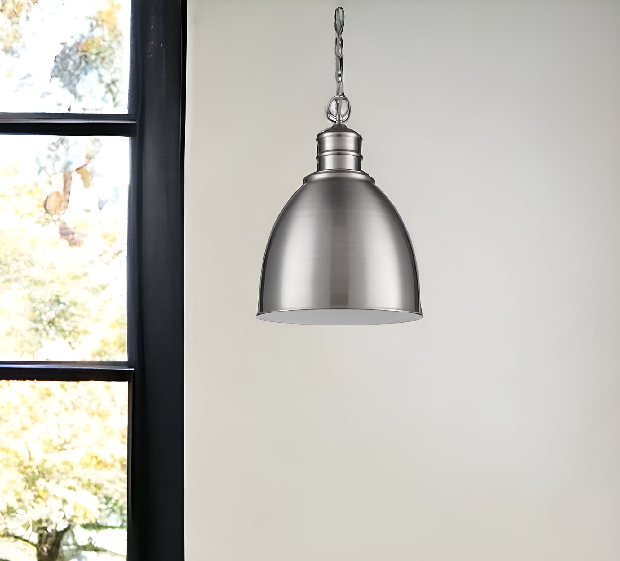 Colby 1-Light Satin Nickel Pendant With Gloss White Interior Shade