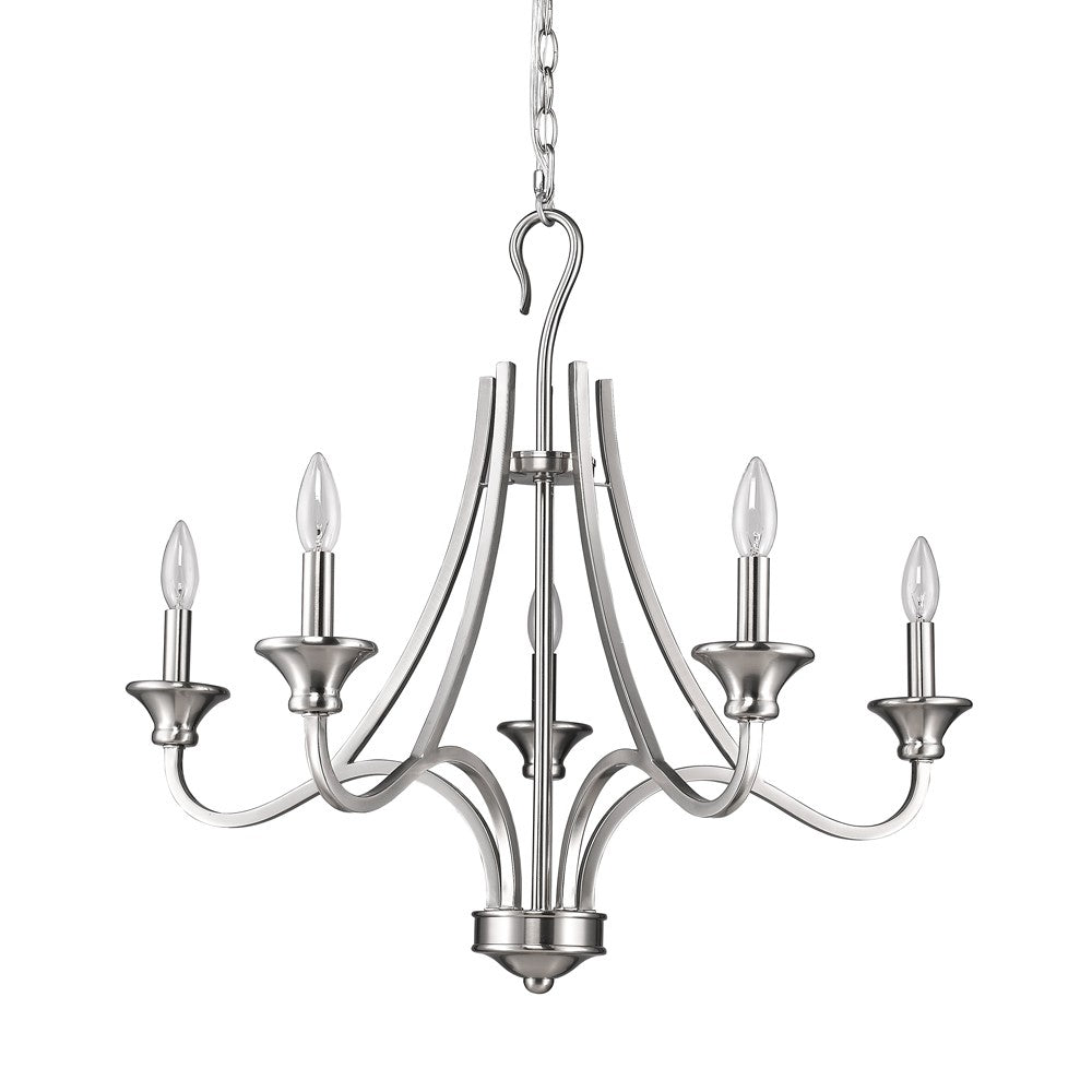 Silver Candle Style Five Light Metal Dimmable Chandelier