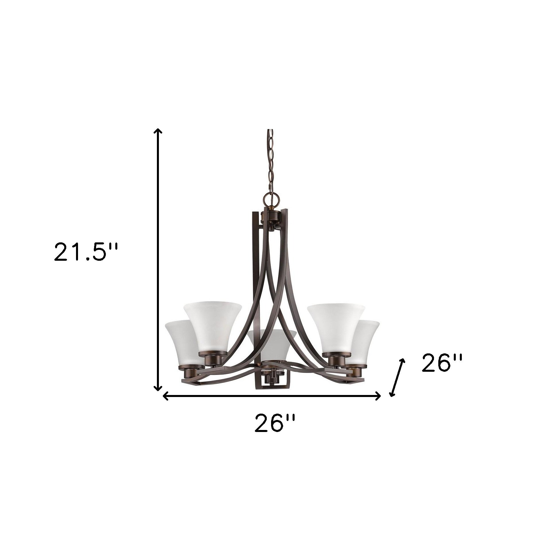 Bronze Candle Style Five Light Frosted Metal Dimmable Chandelier With White Shades