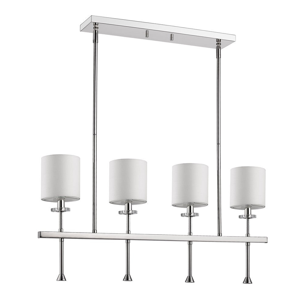 Kara 4-Light Polished Nickel Island Pendant With Fabric Shades And Crystal Bobeches