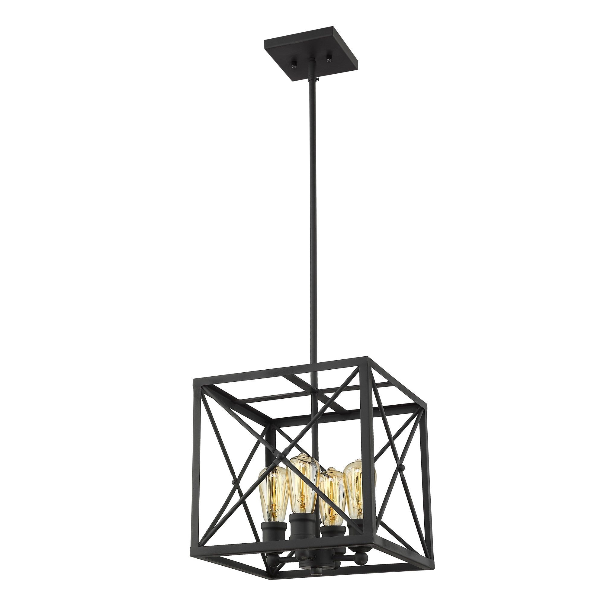 Brooklyn 4-Light Matte Black Pendant With Metal Framework Shade