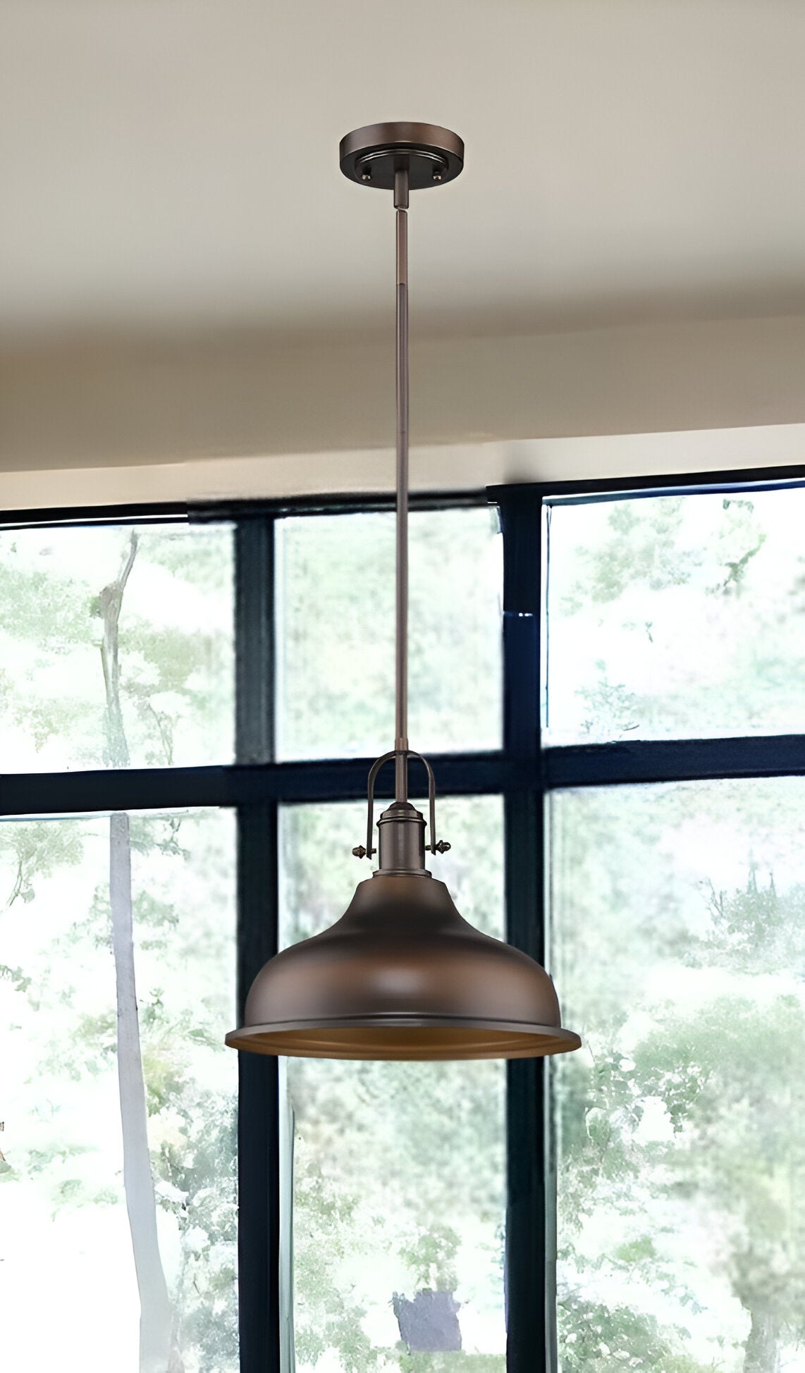 Antique Bronze Hanging Light with Dome Shade