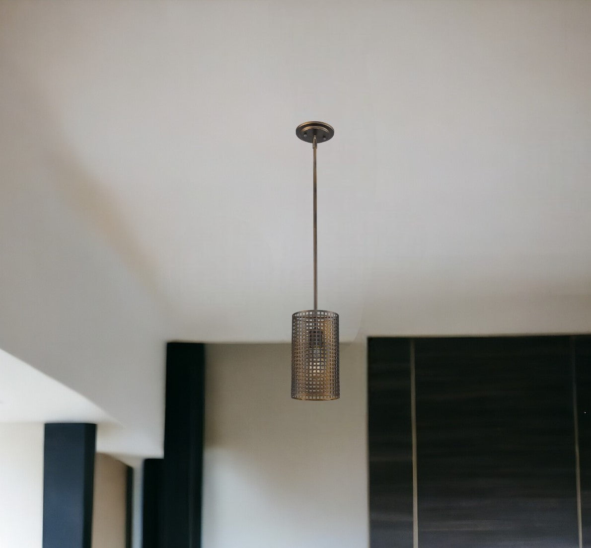 Bronze Metal Hanging Light with Mesh Shade