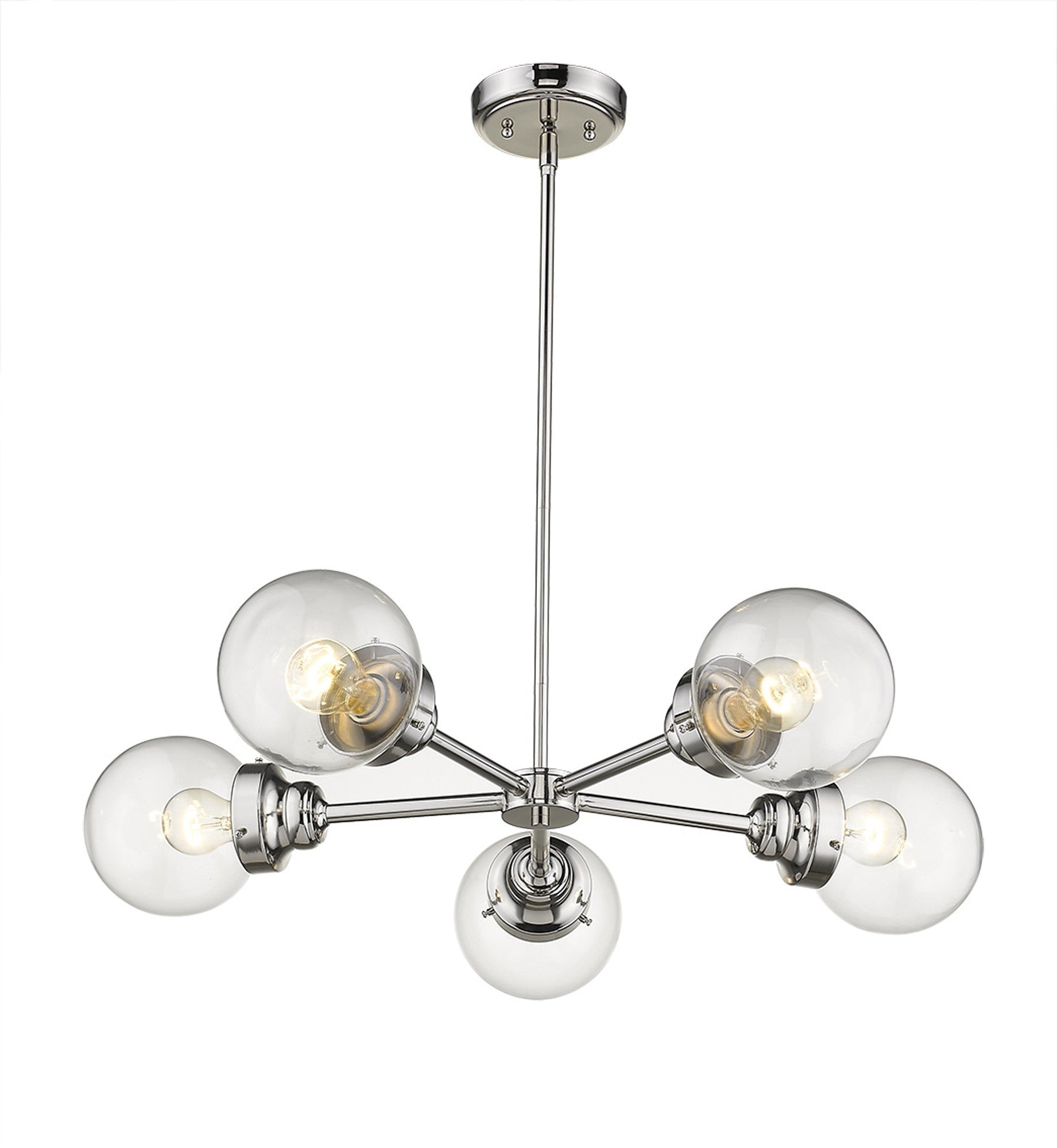 Silver Five Light Metal Dimmable Chandelier With Clear Shades